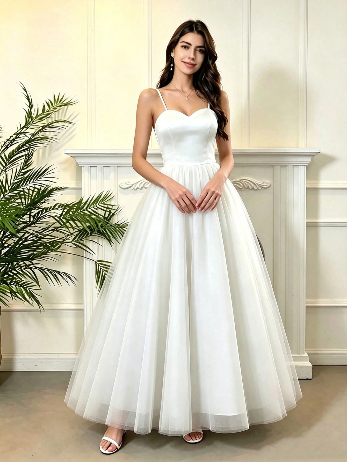 Robe de bal blanche élégante sans bretelles pour douche nuptiale, tissu de tulle long