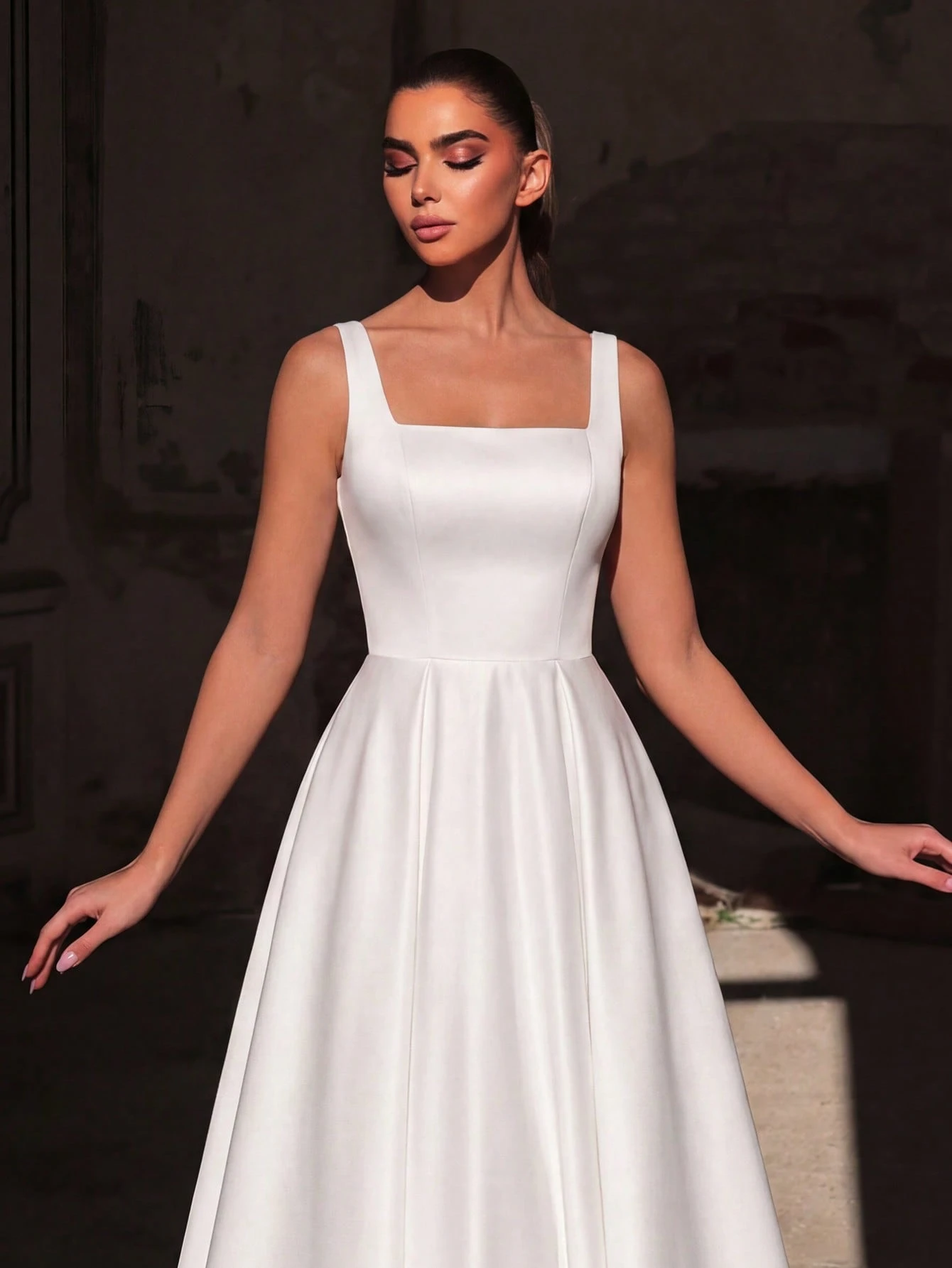 Elasola Robe de soirée longue sans manches vert jade élégante, en tissu satin non — vue 6