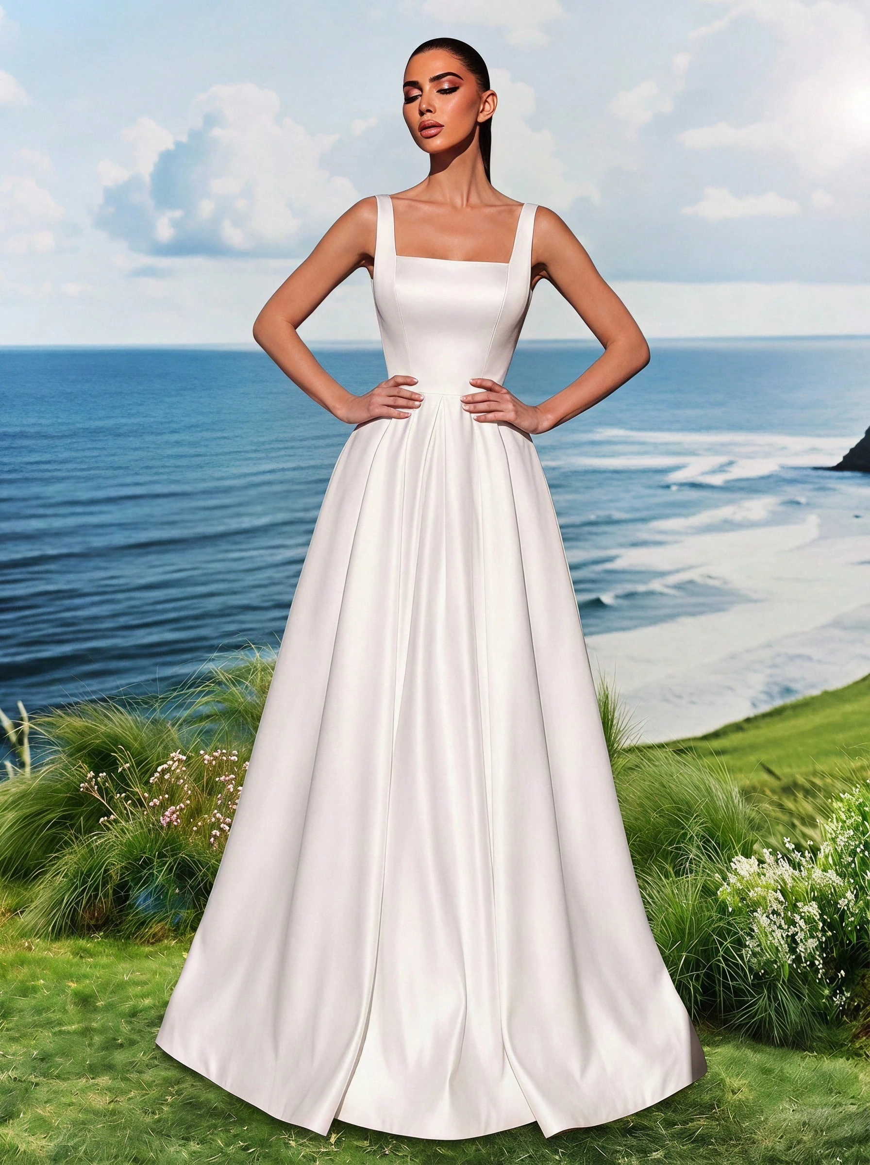 Elasola Robe de soirée longue sans manches vert jade élégante, en tissu satin non — vue 5