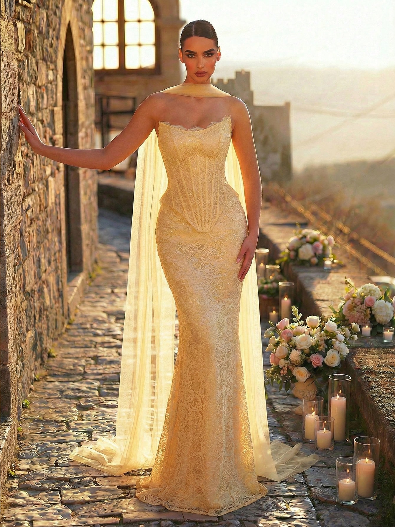 Glamrae Robe de soirée élégante et sexy blanche avec perles et dentelle, col bateau, 2 en — vue 6