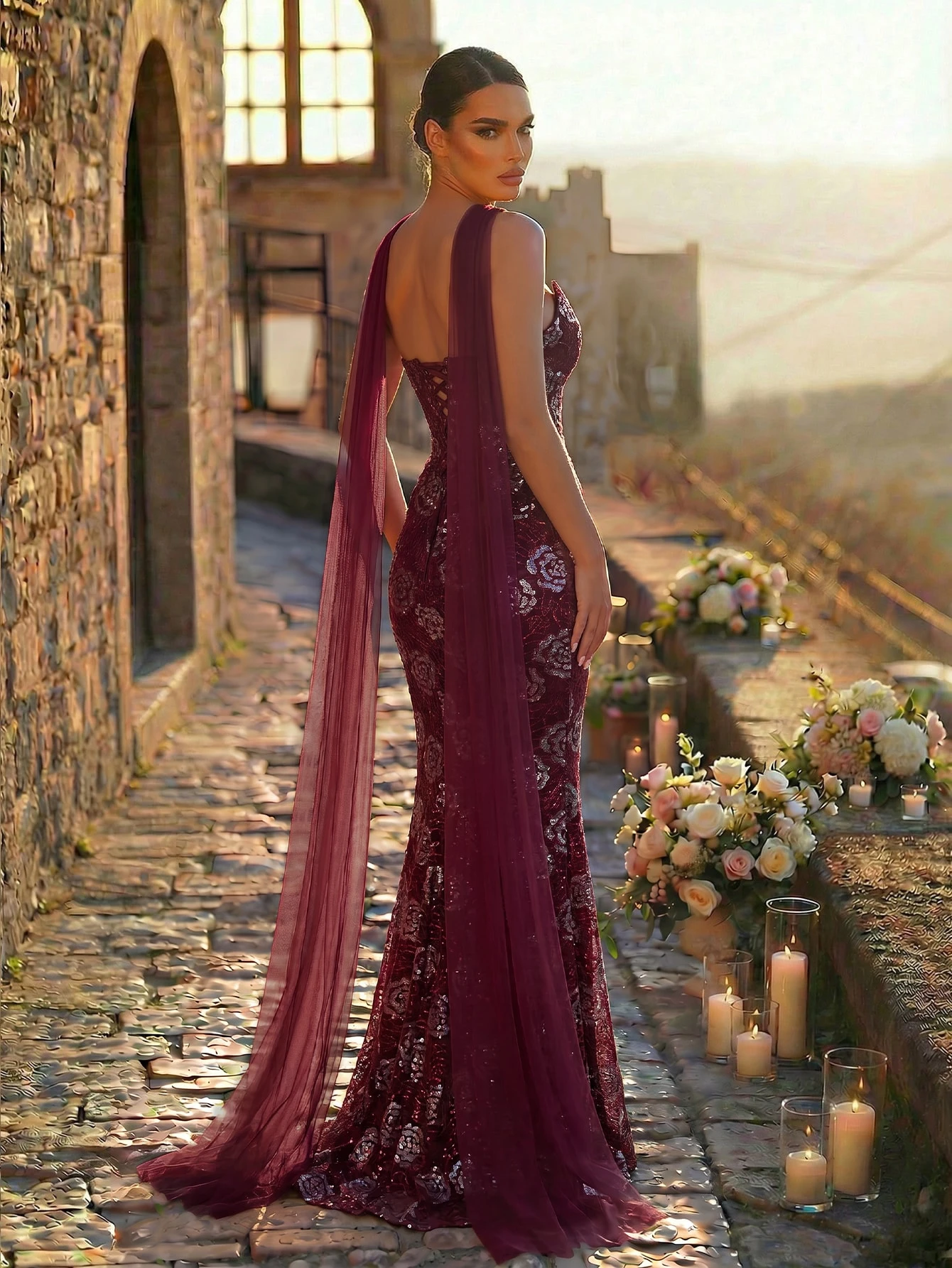 Glamrae Robe de soirée élégante et sexy blanche avec perles et dentelle, col bateau, 2 en — vue 9