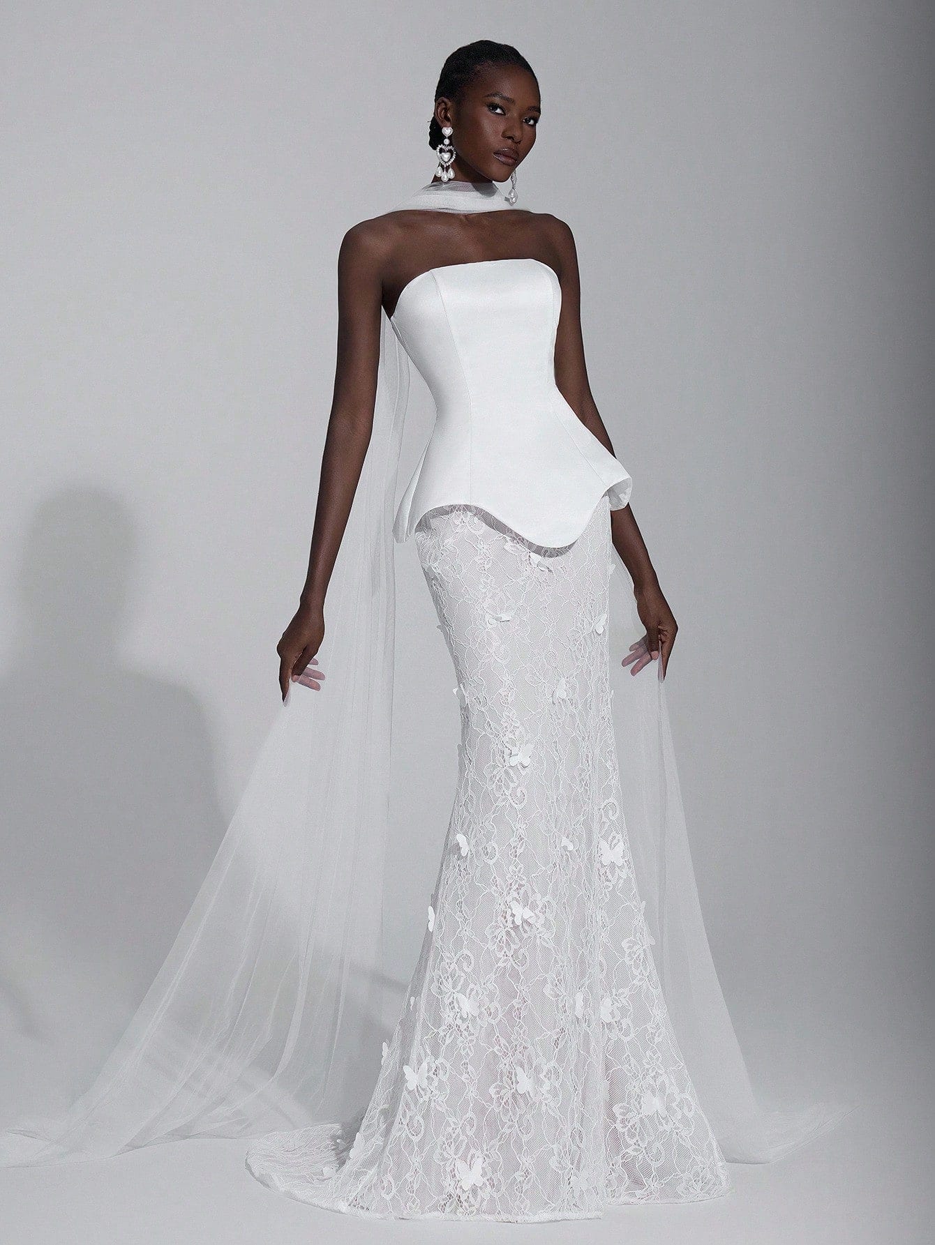 Elitara Robe de mariée blanche élégante et chic pour dîner formel d'automne, jupe sirène
