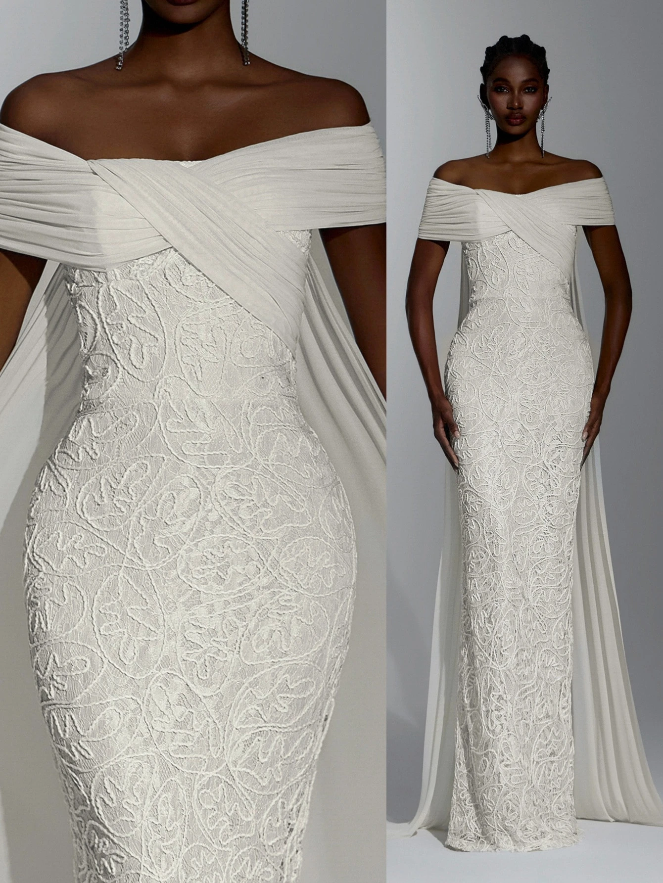Elitara Robe longue sirène élégante, formelle et luxueuse, en dentelle transparente à