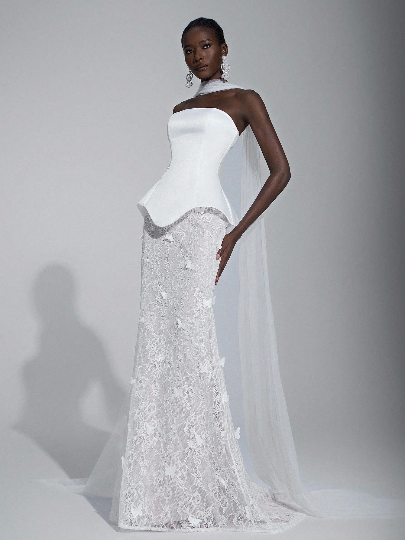 Elitara Robe de mariée blanche élégante et chic pour dîner formel d'automne, jupe sirène — vue 4