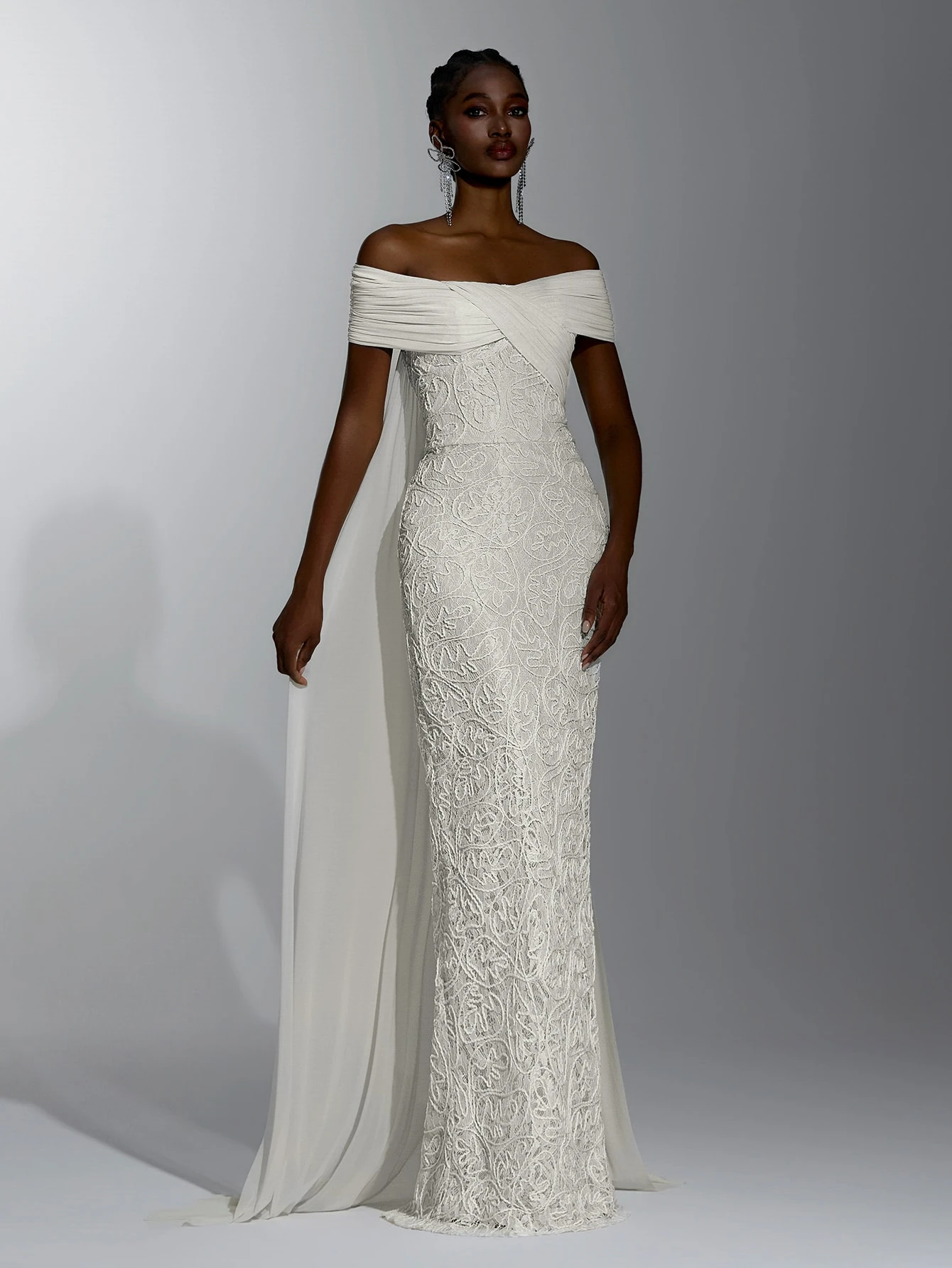 Elitara Robe longue sirène élégante, formelle et luxueuse, en dentelle transparente à — vue 5