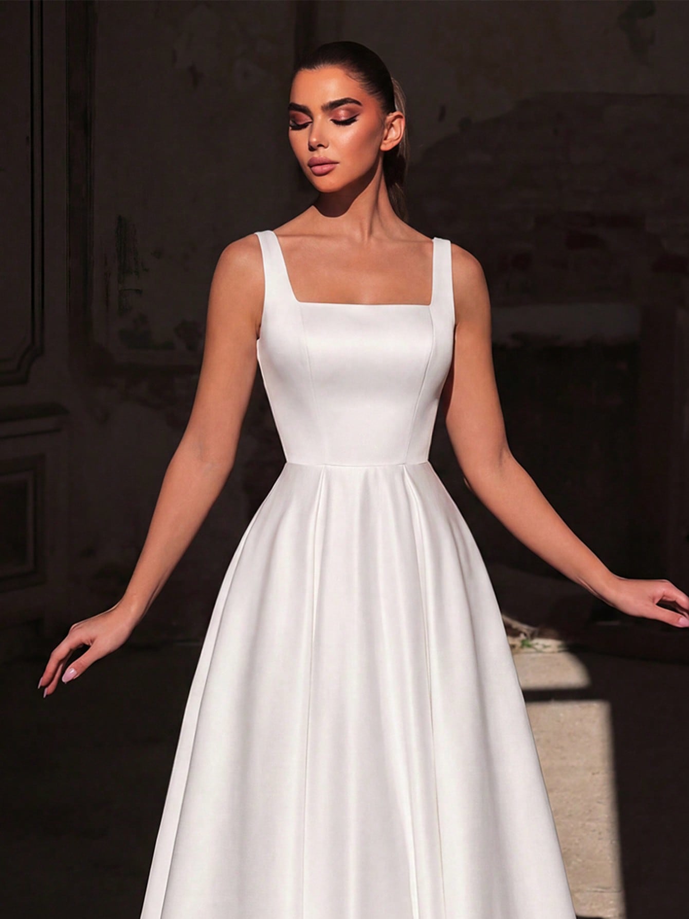 Elasola Robe de soirée longue sans manches vert jade élégante, en tissu satin non — vue 11