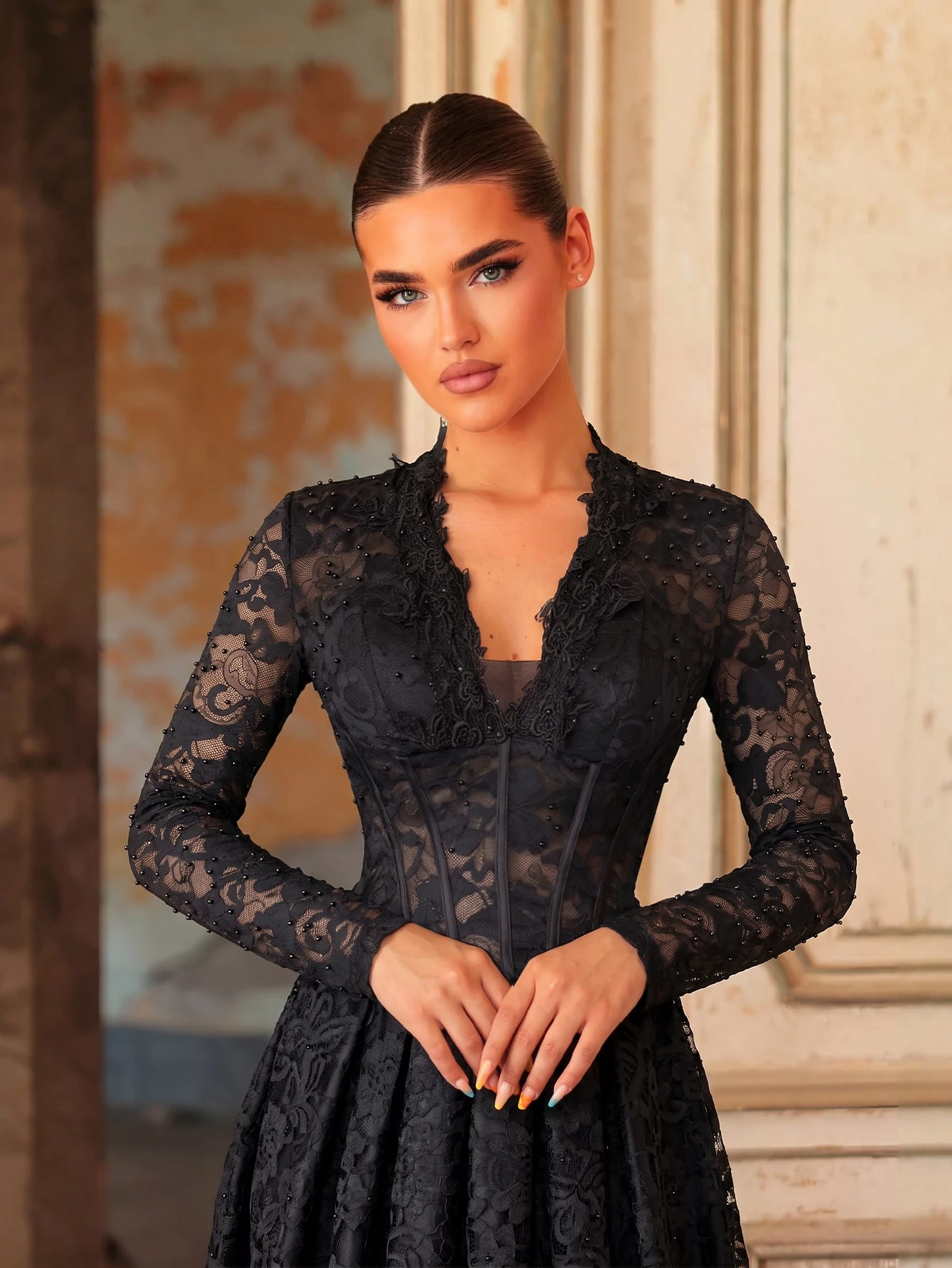 Aureia Robe de mariée de style palais élégante et romantique, blanche, à manches longues, — vue 5