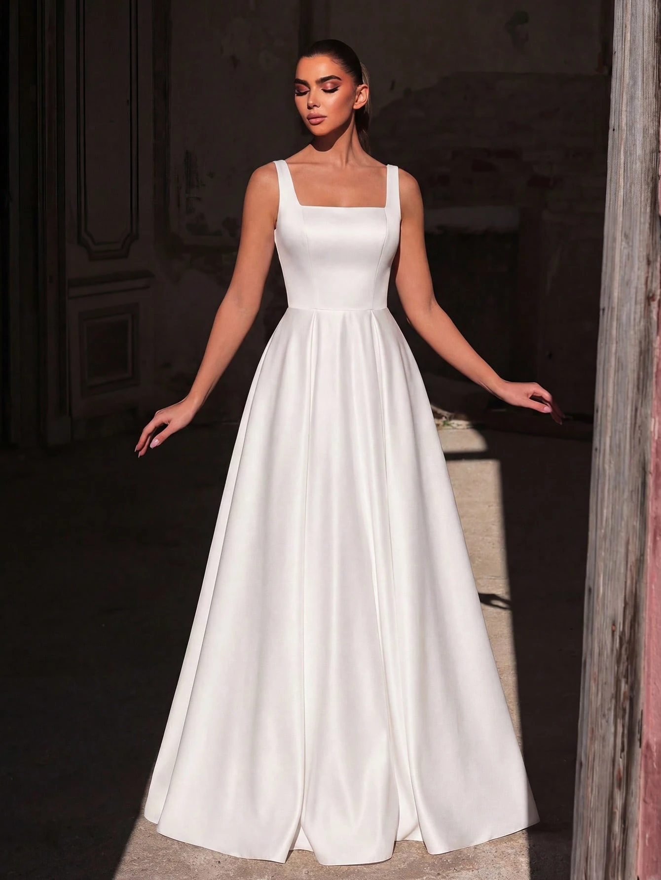 Elasola Robe de soirée longue sans manches vert jade élégante, en tissu satin non — vue 9