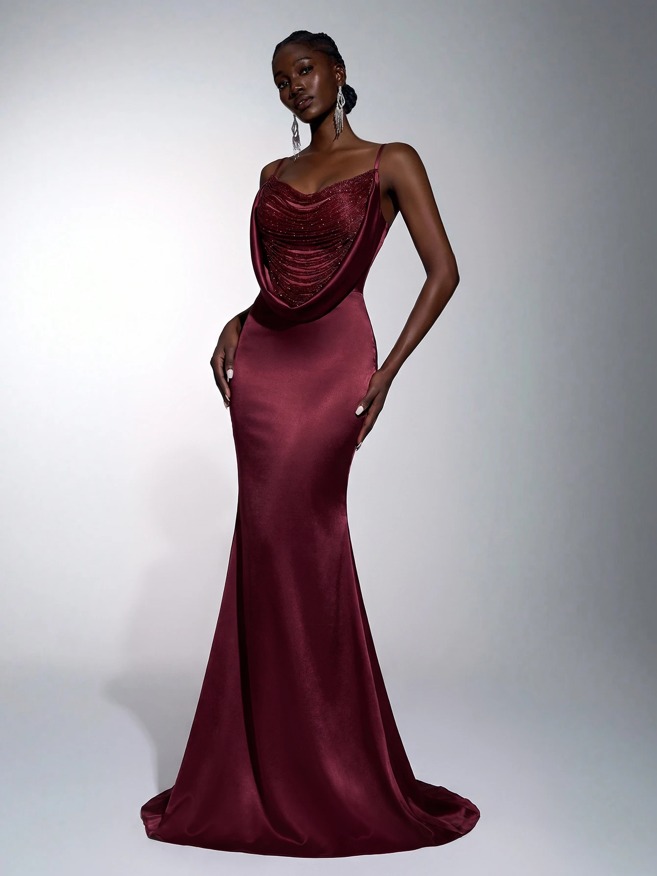 Elitara Robe de soirée élégante et romantique à la mode et décente, en satin abricot, — vue 3