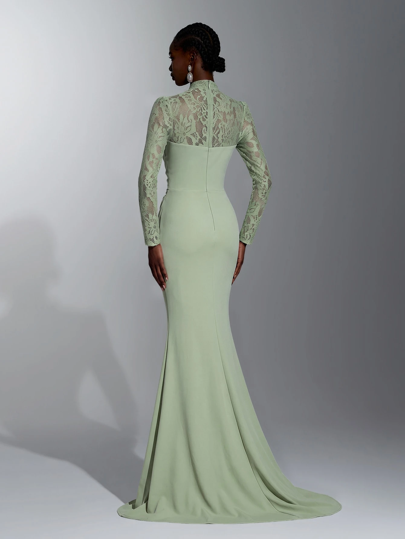 Elitara Robe longue élégante et luxueuse en dentelle transparente, col rond, manches — vue 6
