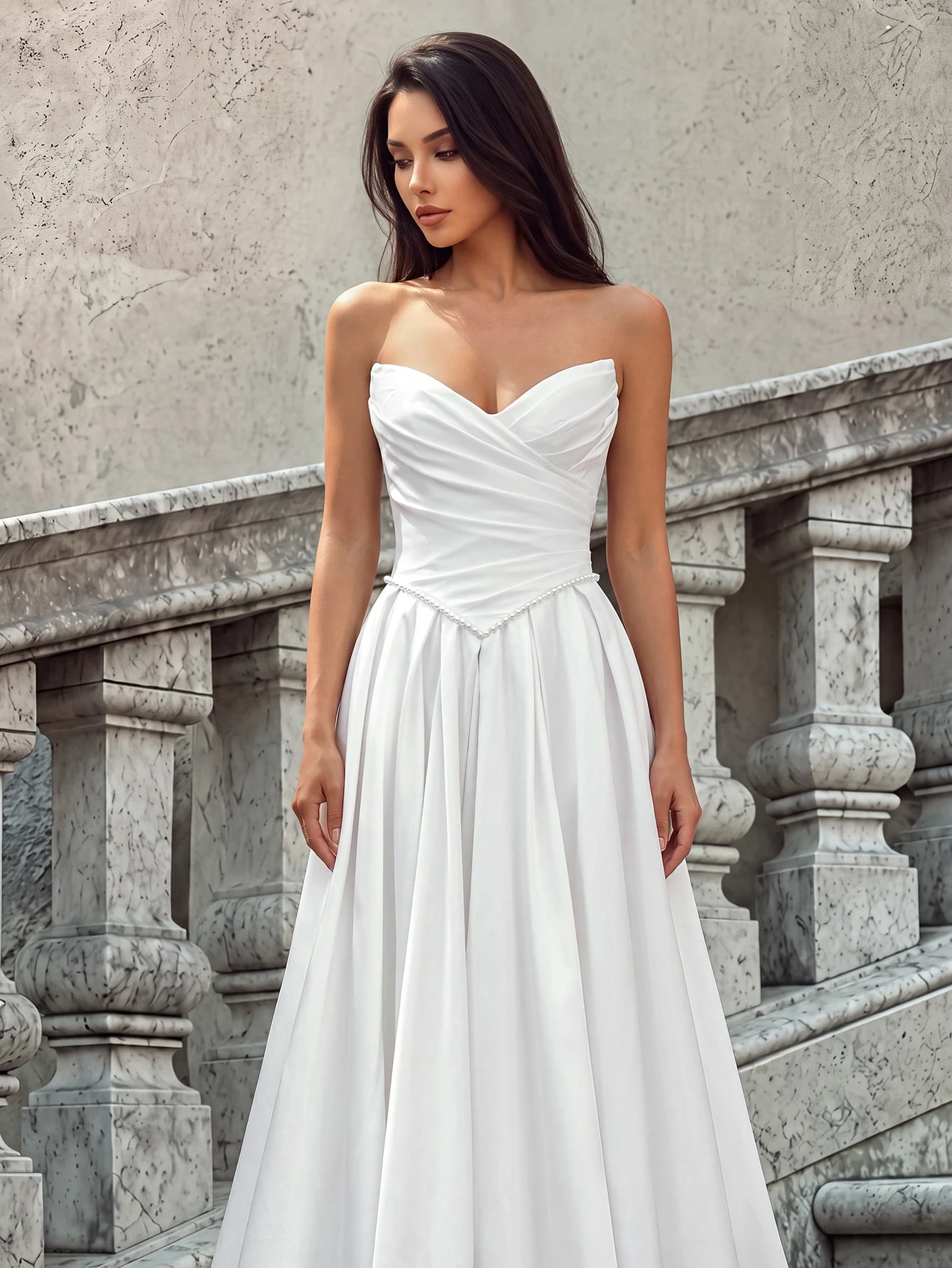 Firerie Robe élégante et luxueuse en satin plissé avec ourlet extra large, sans — vue 6