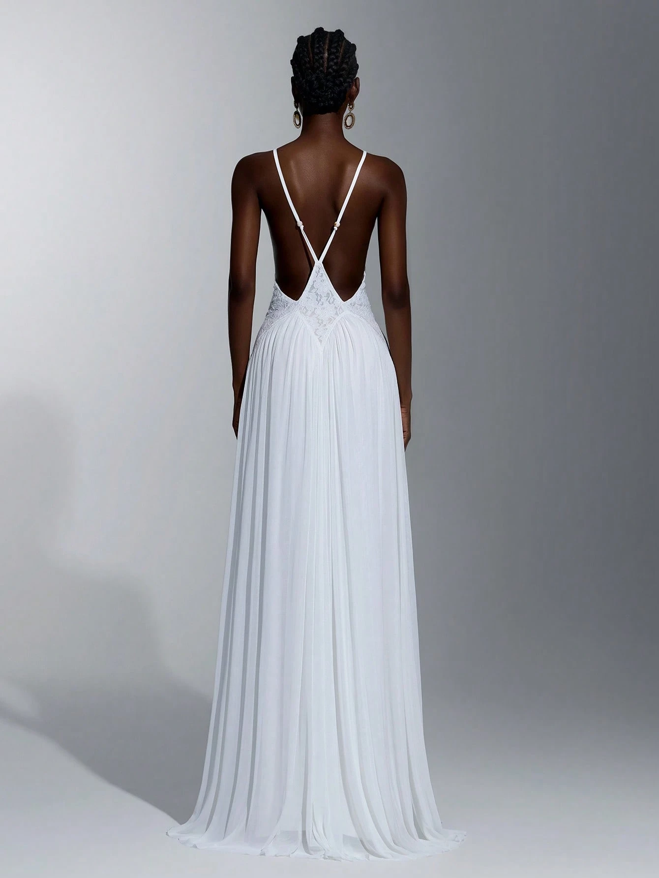 Elitara Robe de mariée élégante et classique pour femme, col en V, design asymétrique — vue 5