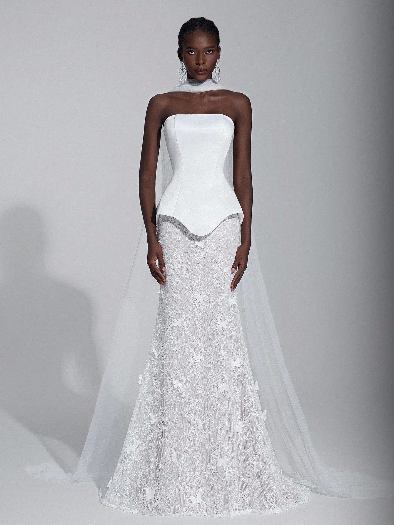 Elitara Robe de mariée blanche élégante et chic pour dîner formel d'automne, jupe sirène — vue 10