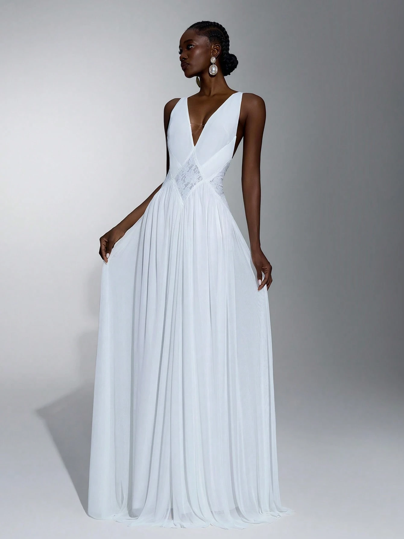 Elitara Robe de mariée élégante et classique pour femme, col en V, design asymétrique — vue 8