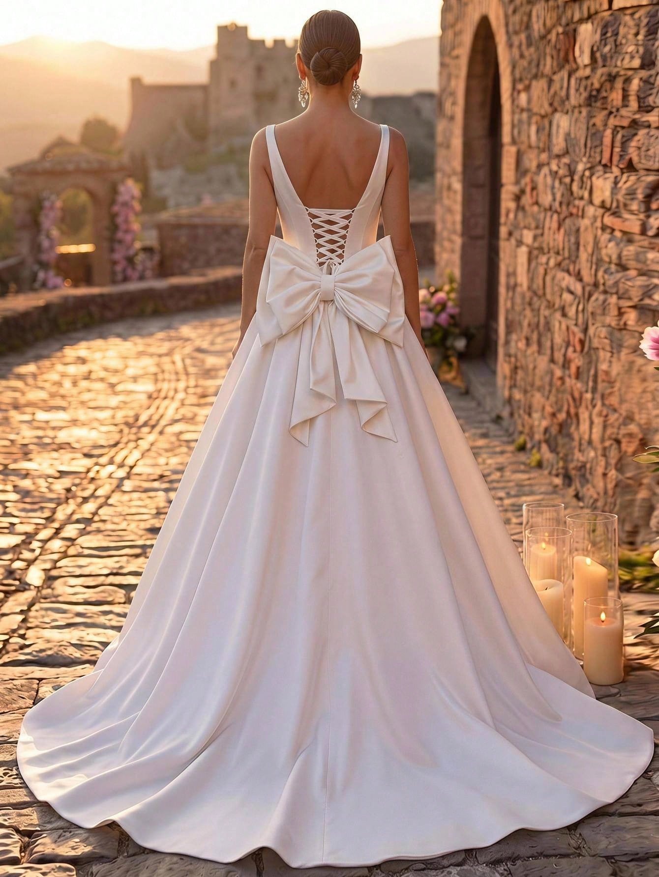 Glamrae Élégante robe blanche satinée brillante minimaliste chic ajustée à bretelles
