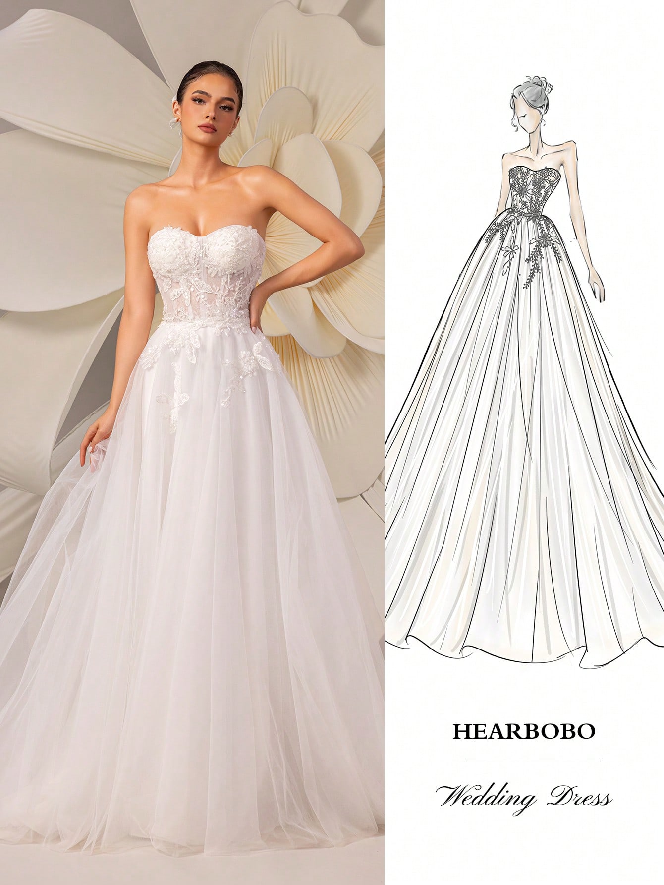 Robe de mariée sexy sans manches HEARBOBO, avec encolure sans bretelles, créant un look — vue 11