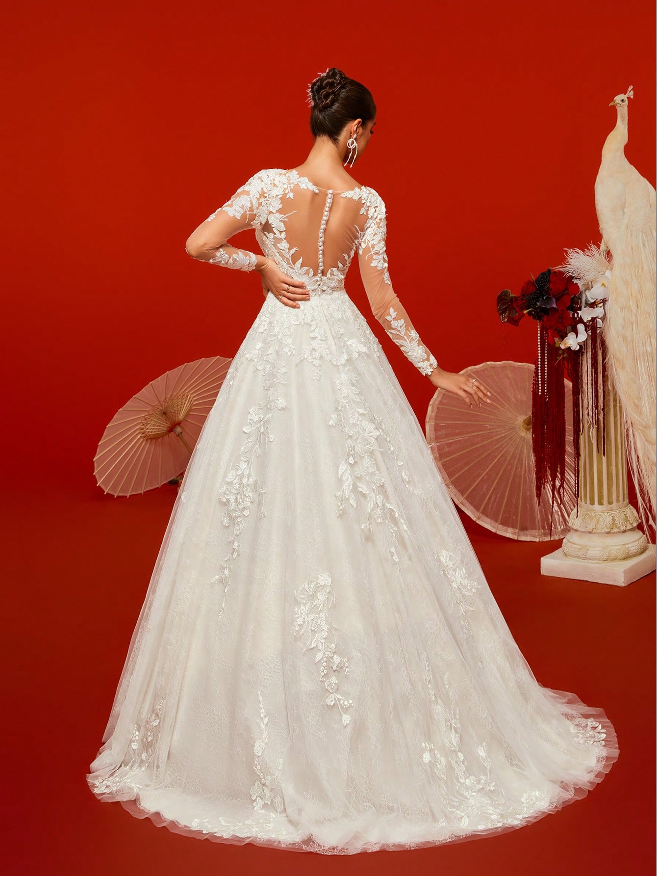 HEARBOBO Robe de mariée de plage élégante en dentelle à manches longues, style — vue 5