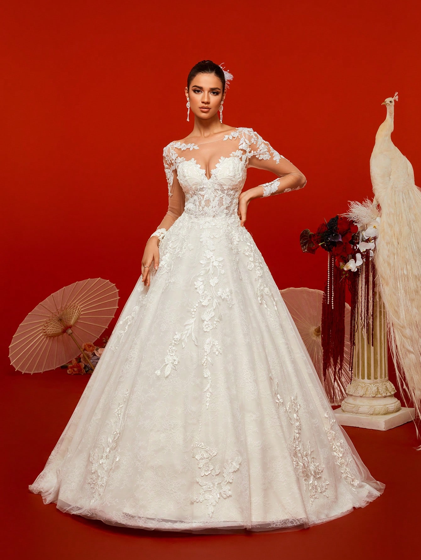 HEARBOBO Robe de mariée de plage élégante en dentelle à manches longues, style — vue 2