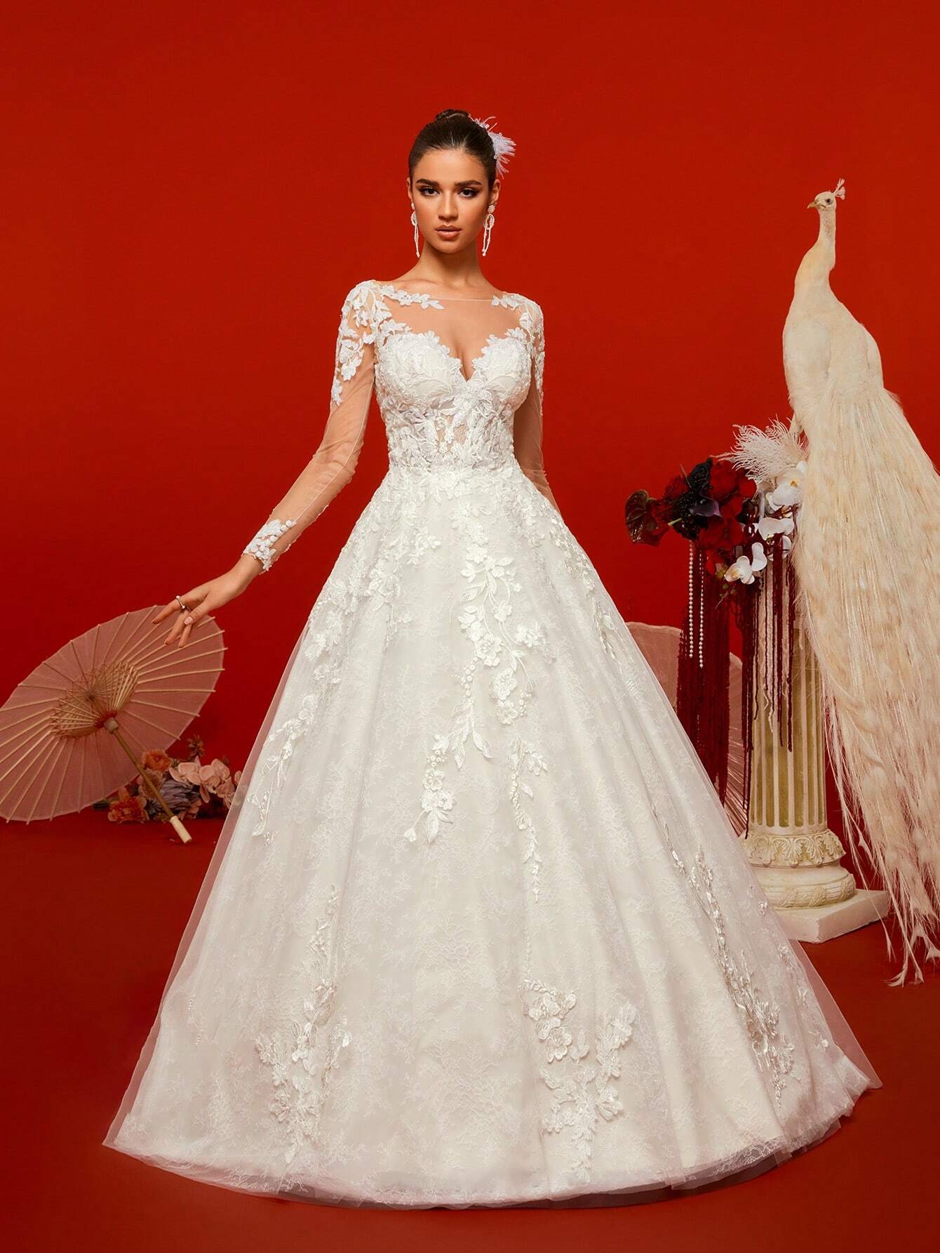 HEARBOBO Robe de mariée de plage élégante en dentelle à manches longues, style — vue 4