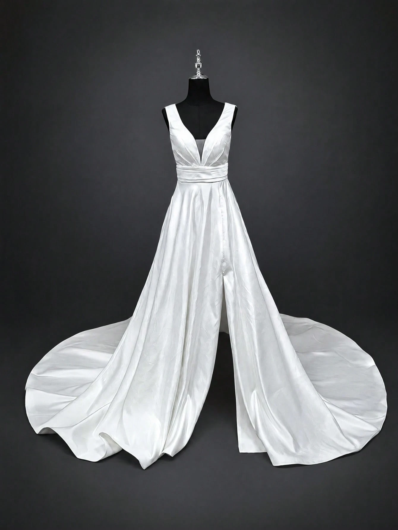 Nordiya Robe de mariée élégante en satin blanc avec fente haute et design de poche, robe — vue 5