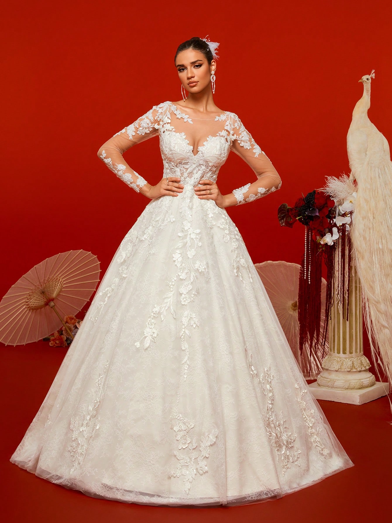 HEARBOBO Robe de mariée de plage élégante en dentelle à manches longues, style — vue 6