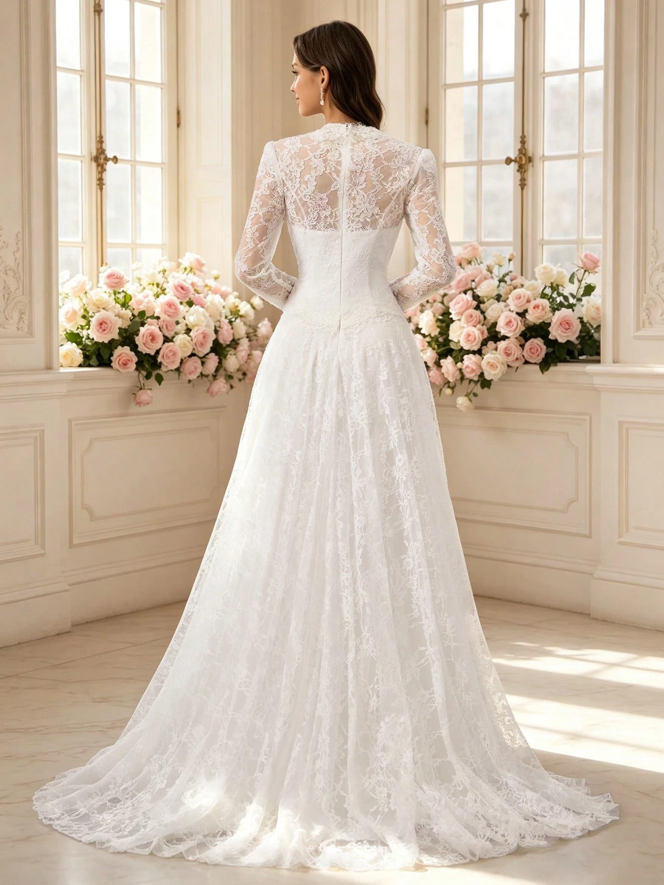 Robe de mariée élégante en dentelle blanche avec traîne