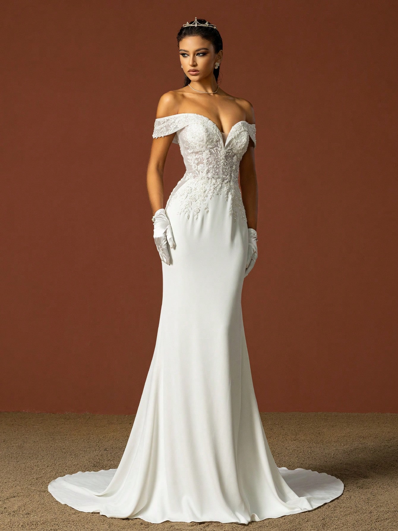 HEARBOBO Robe de mariée de luxe blanche, encolure épaules dénudées, application exquise,