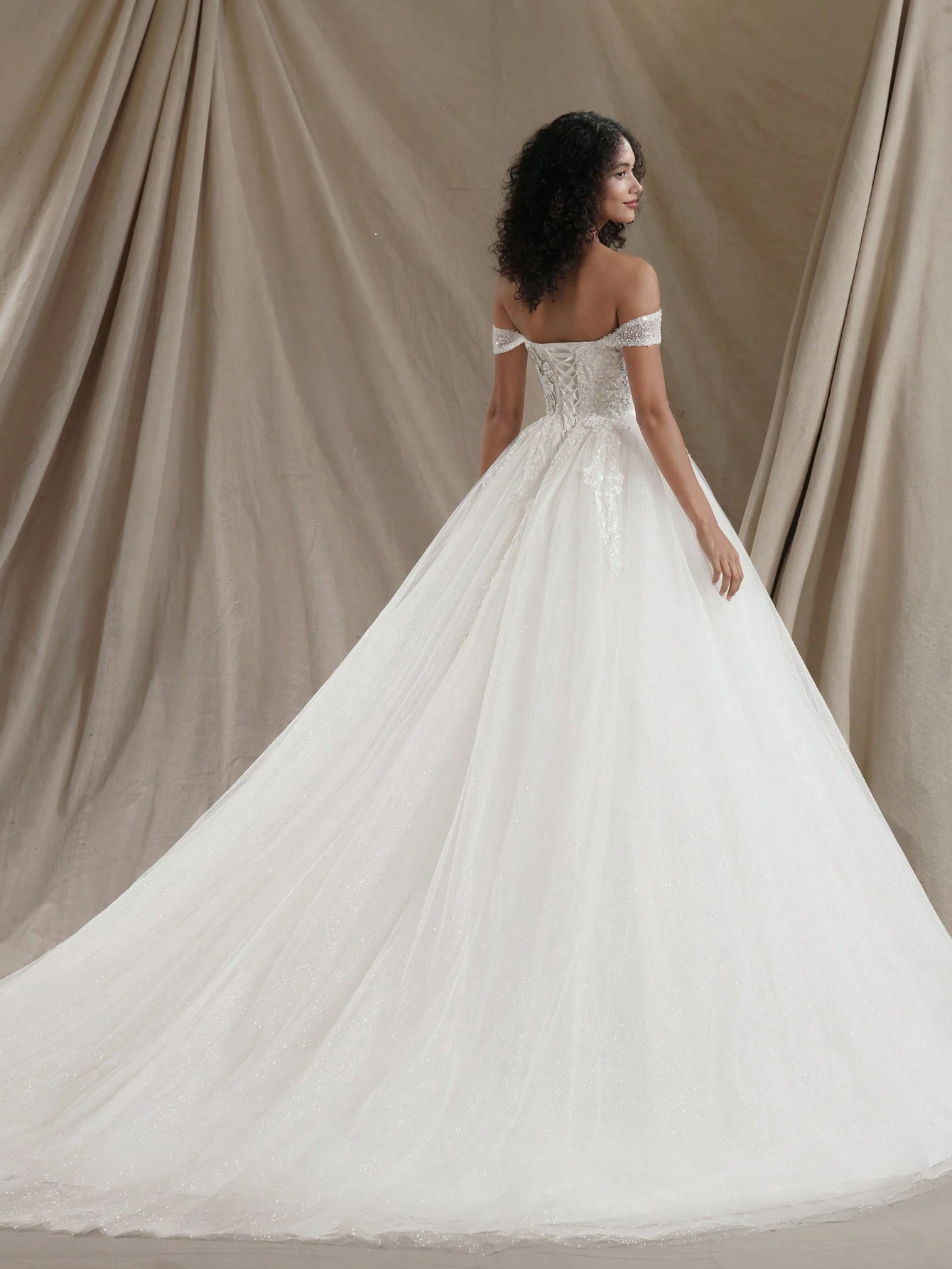 Robe de mariée princesse scintillante, bustier moulant sans manches avec perles, robe de — vue 5