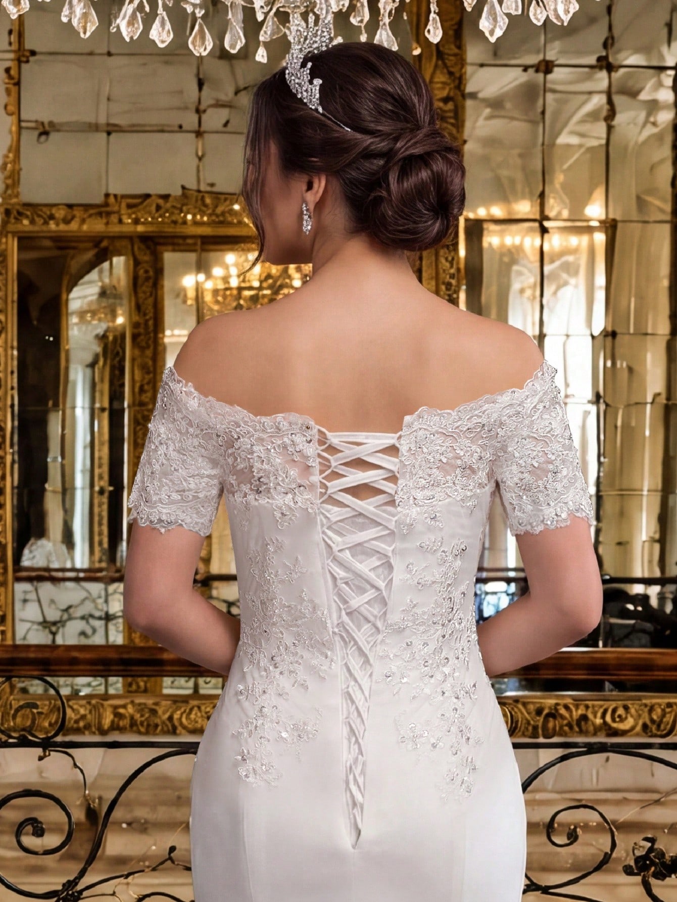 Robe de mariée sirène élégante pour femmes avec applique en dentelle et perles faites à — vue 5