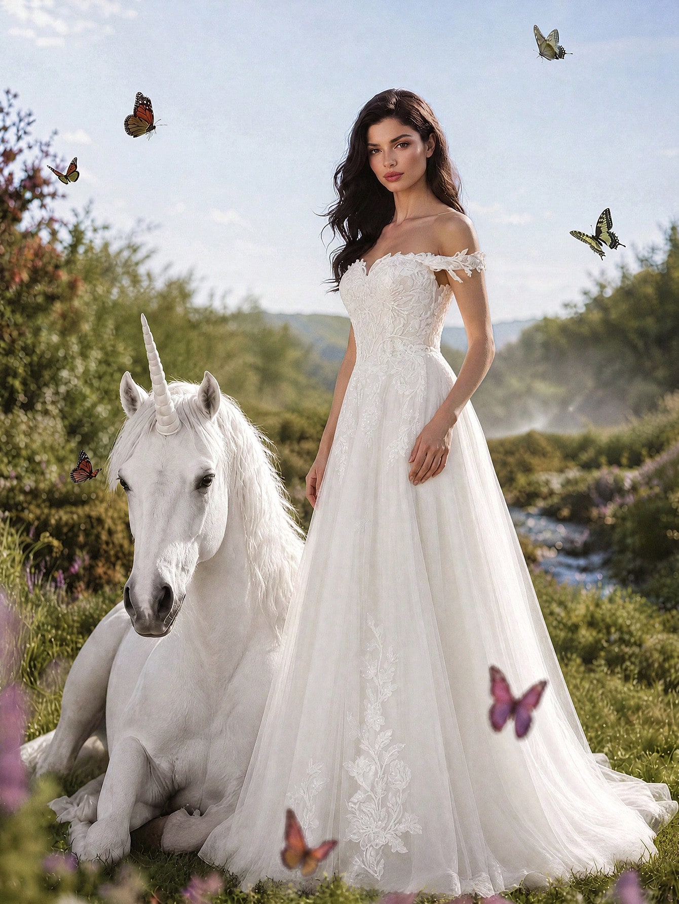 Robe de mariée vintage HEARBOBO à épaules dénudées brodée, longue jupe ample avec détails — vue 6