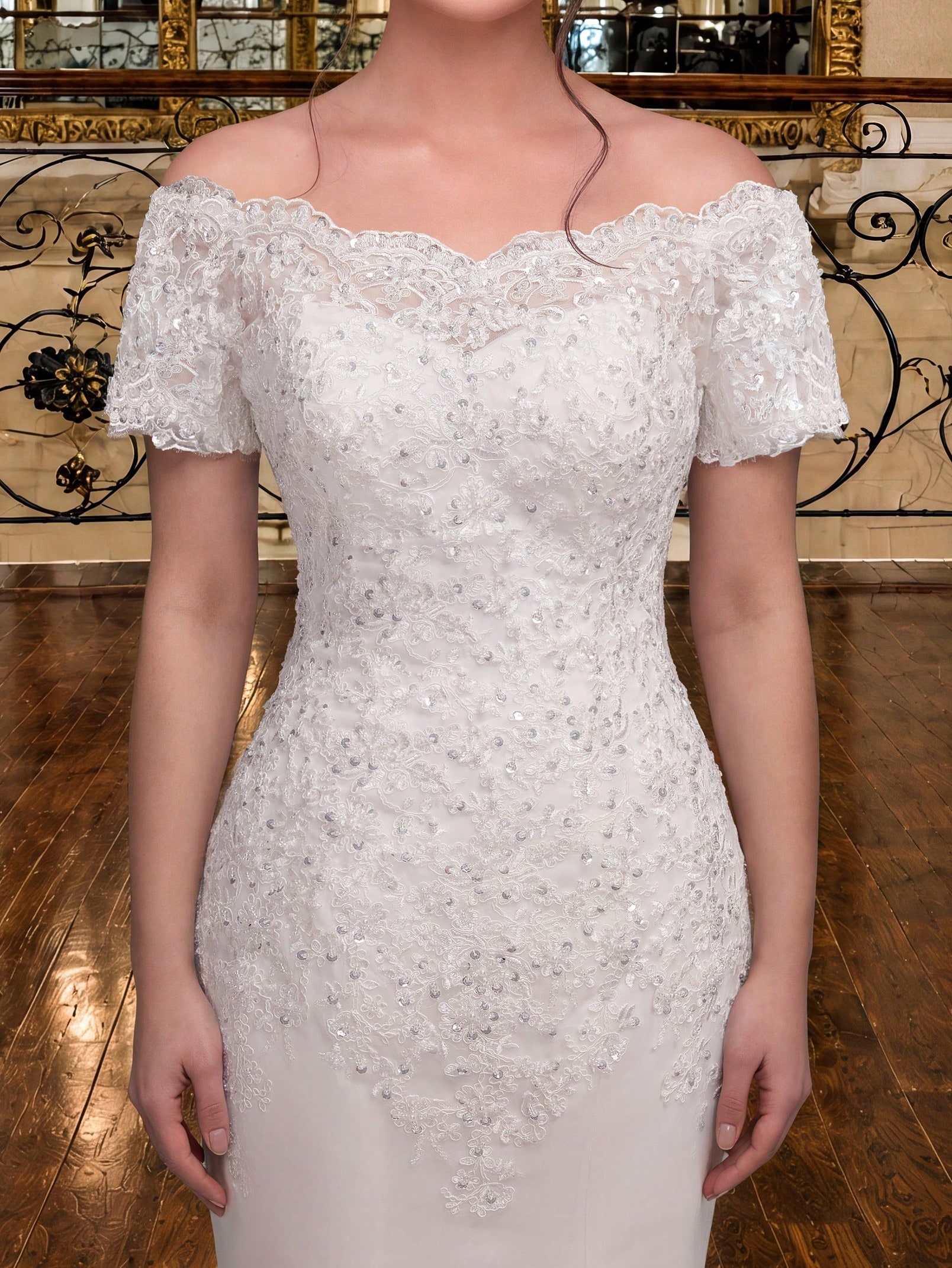 Robe de mariée sirène élégante pour femmes avec applique en dentelle et perles faites à — vue 4