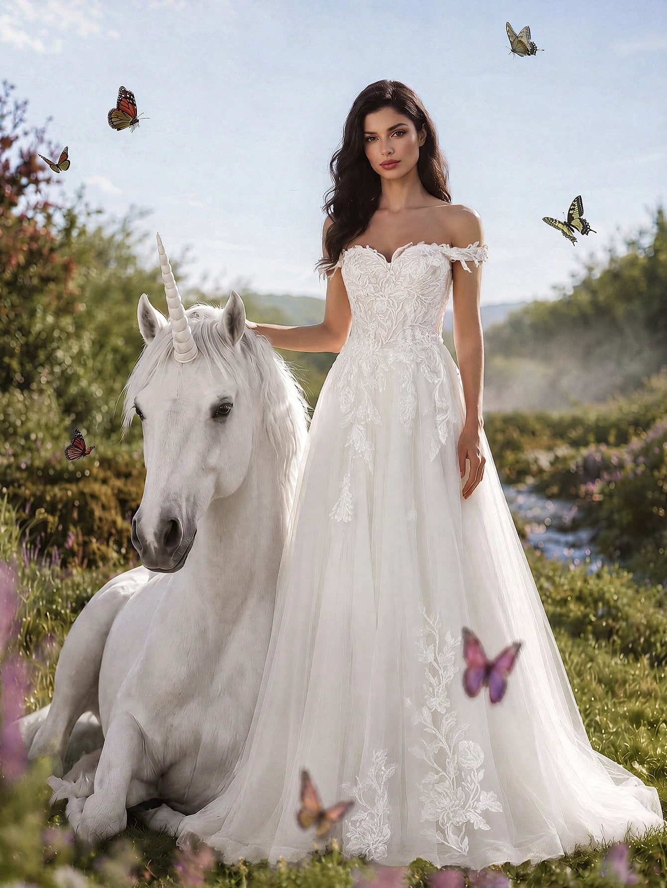 Robe de mariée vintage HEARBOBO à épaules dénudées brodée, longue jupe ample avec détails — vue 8