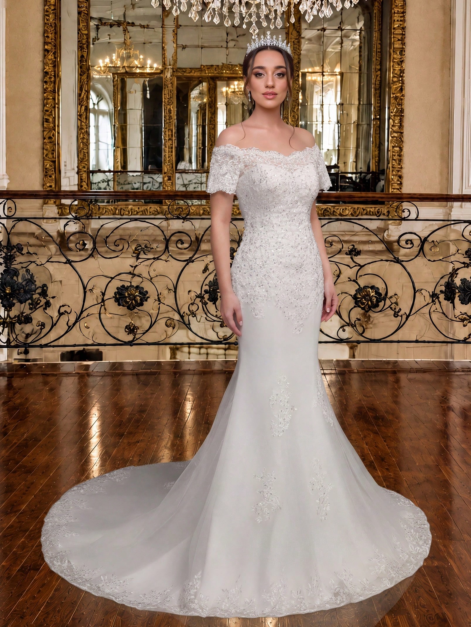 Robe de mariée sirène élégante pour femmes avec applique en dentelle et perles faites à — vue 2