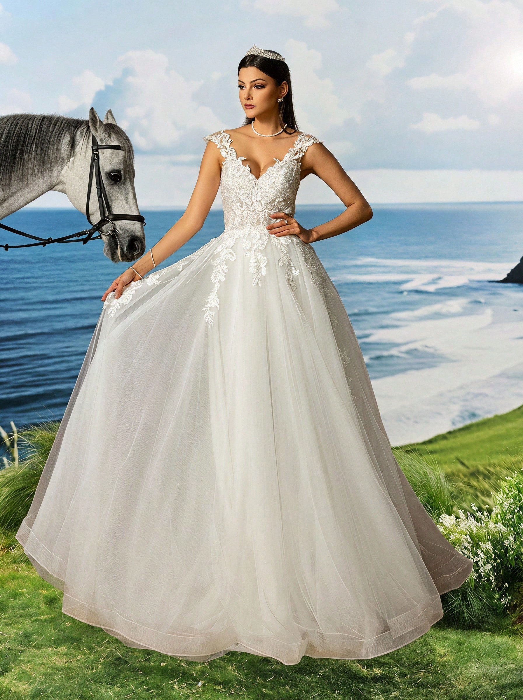 Elasola Robe de mariée blanche élégante de style bohème longue en forme de A, décorée