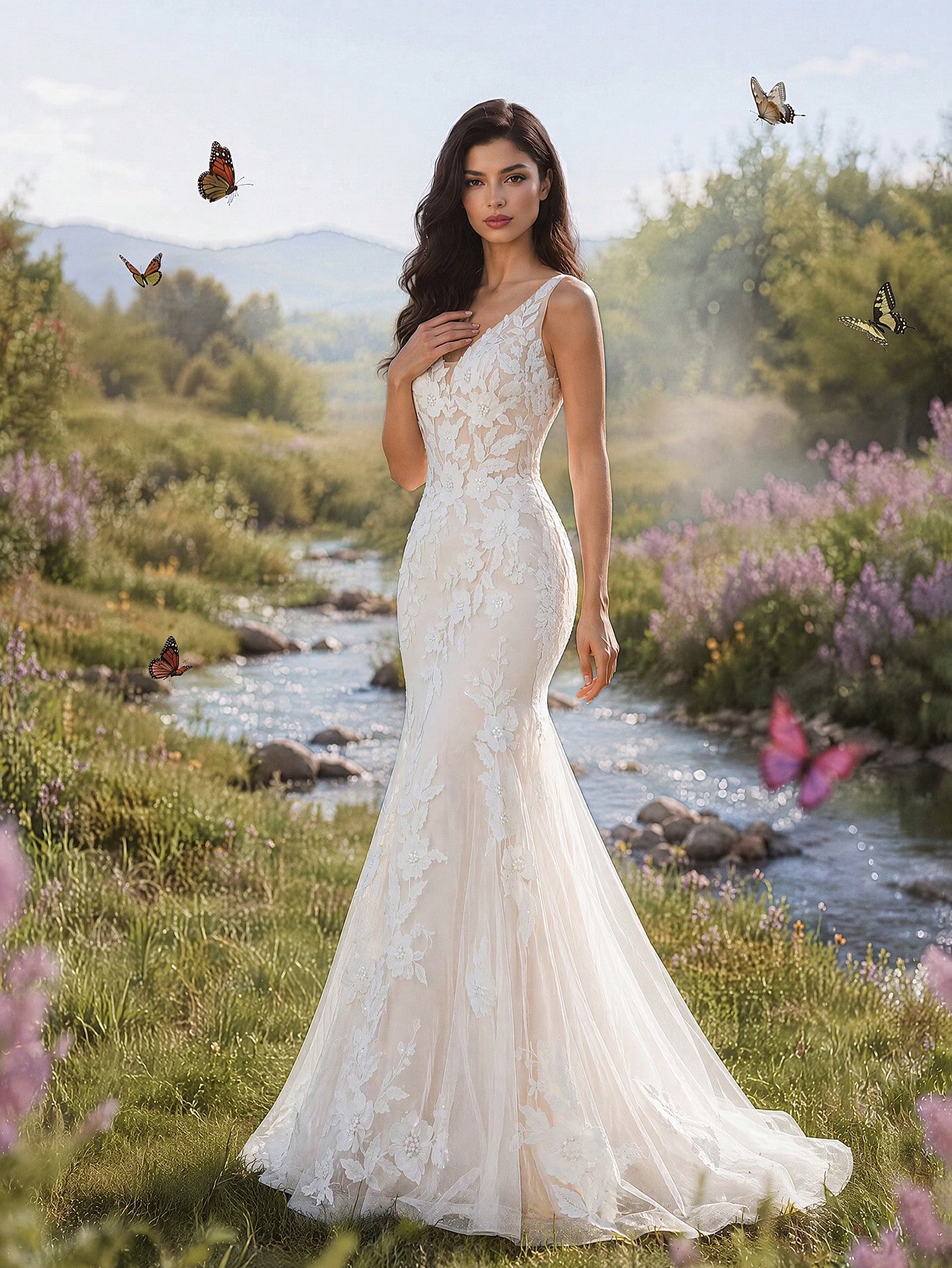 Elasola Robe de mariée sans manches à col V profond d'inspiration vintage, choix parfait — vue 6