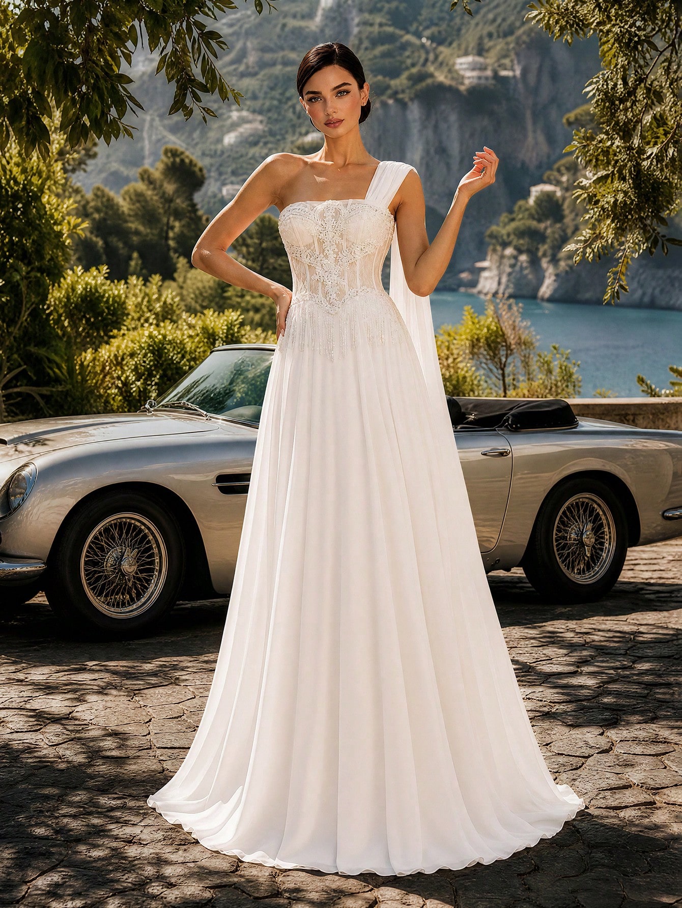 HEARBOBO Robe de mariée romantique à épaules dénudées avec broderie exquise de paillettes