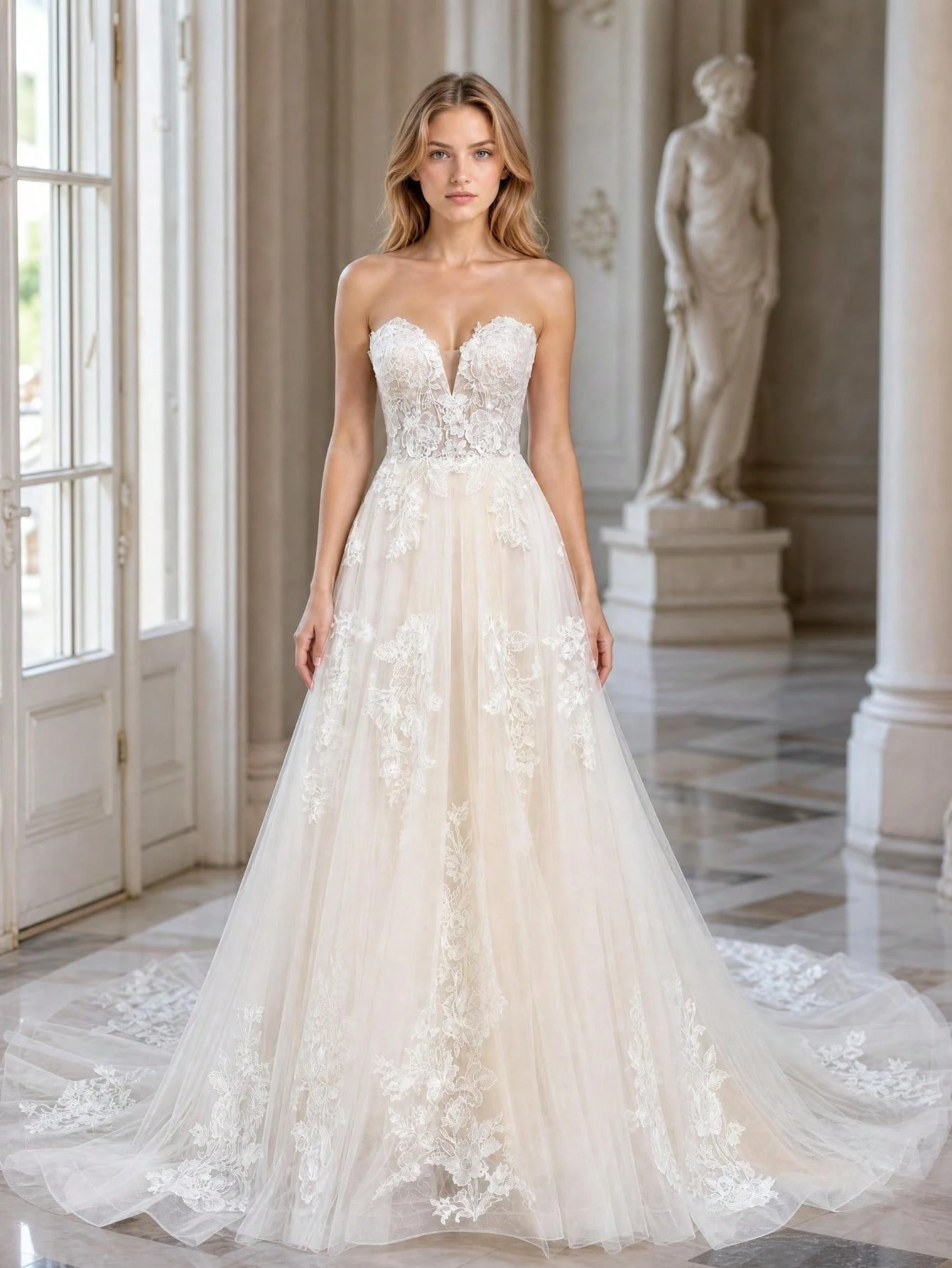 Nouvelle robe de mariée élégante pour femmes sans bretelles avec col en V profond, jupe — vue 2