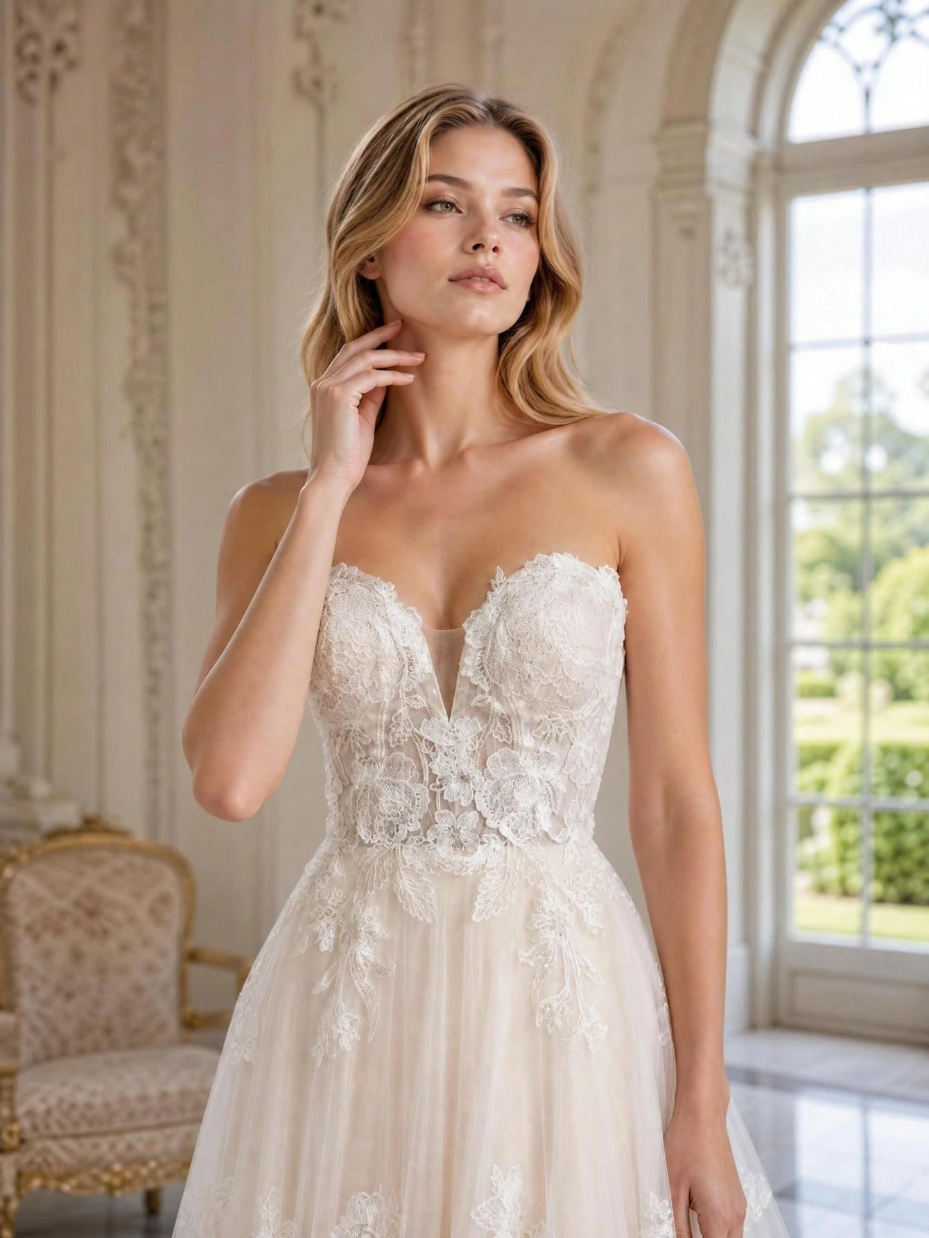 Nouvelle robe de mariée élégante pour femmes sans bretelles avec col en V profond, jupe — vue 3