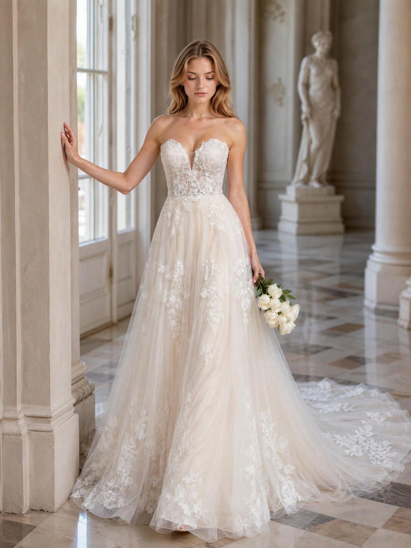 Nouvelle robe de mariée élégante pour femmes sans bretelles avec col en V profond, jupe — vue 9