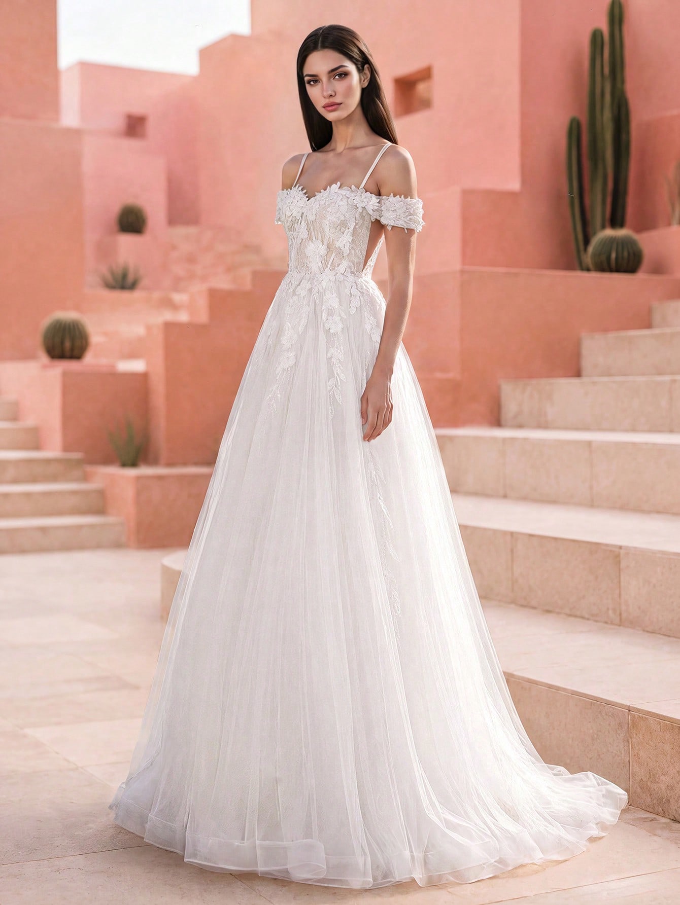 Robe de mariée élégante HEARBOBO pour femmes avec patchwork de maille et applique, taille — vue 10