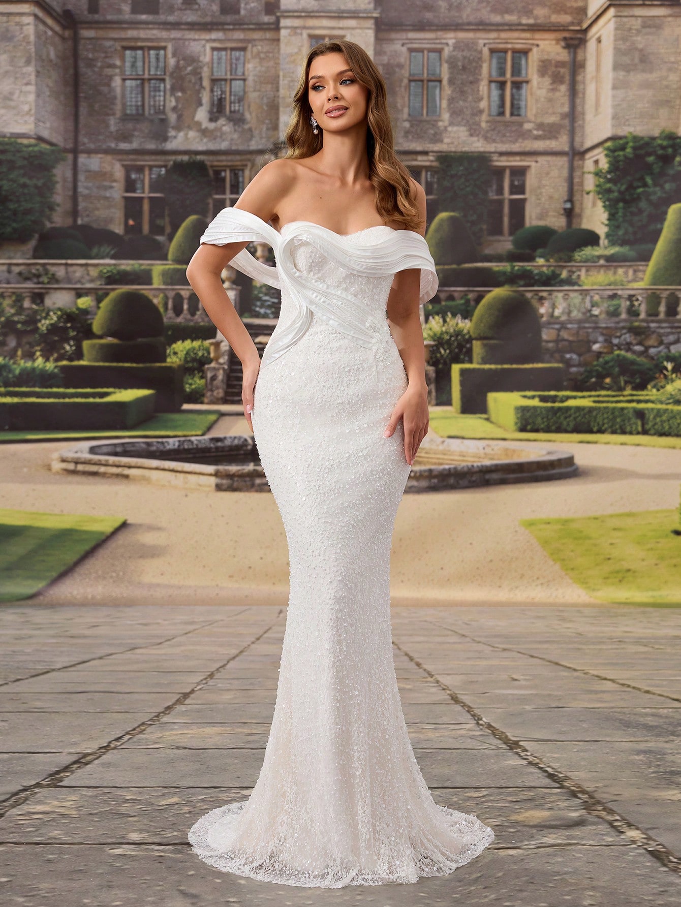 HEARBOBO Robe de mariée vintage élégante à épaules dénudées, dos nu, plissée avec fente — vue 4