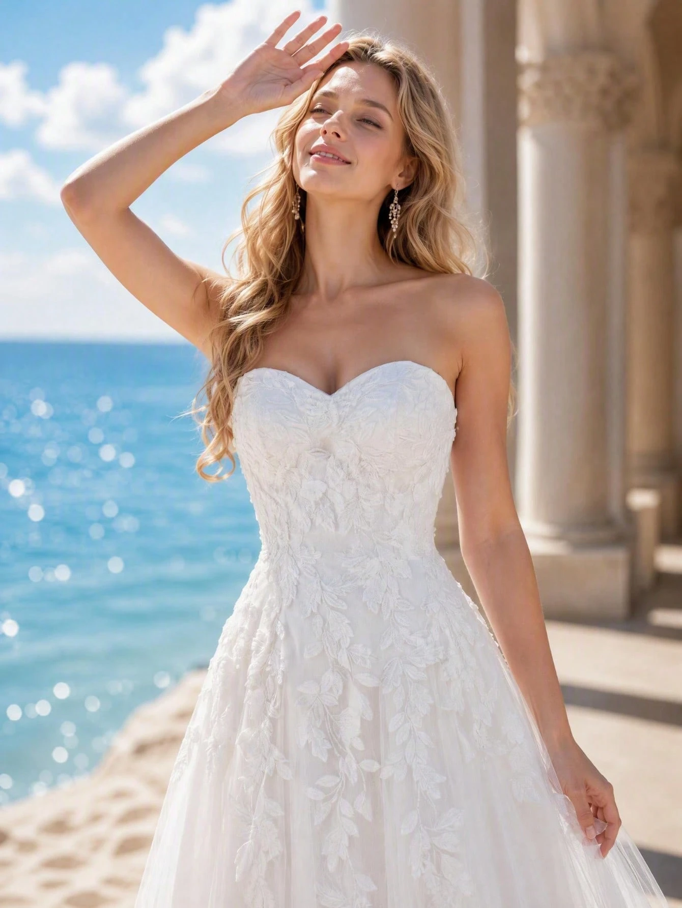 Robe de mariée longue élégante d'été avec encolure en forme de cœur sans bretelles, — vue 3