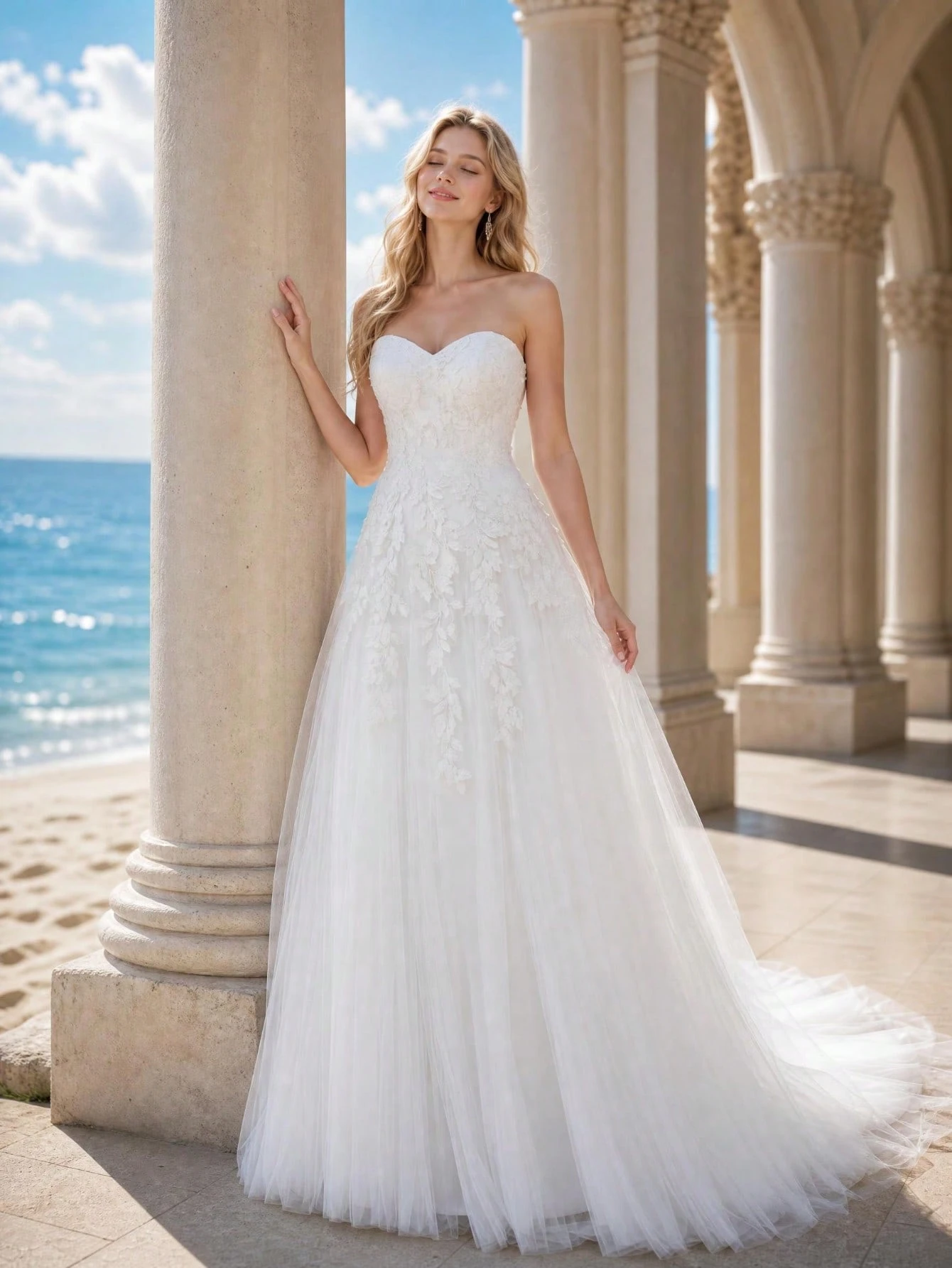 Robe de mariée longue élégante d'été avec encolure en forme de cœur sans bretelles, — vue 2