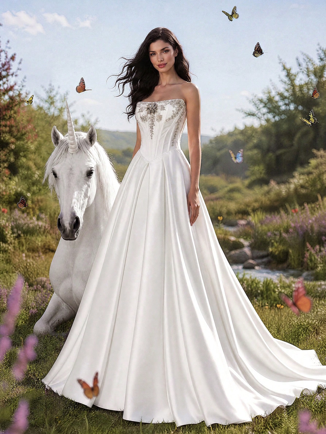 Elasola Robe de mariée blanche élégante HEARBOBO, robe longue sans manches de style A
