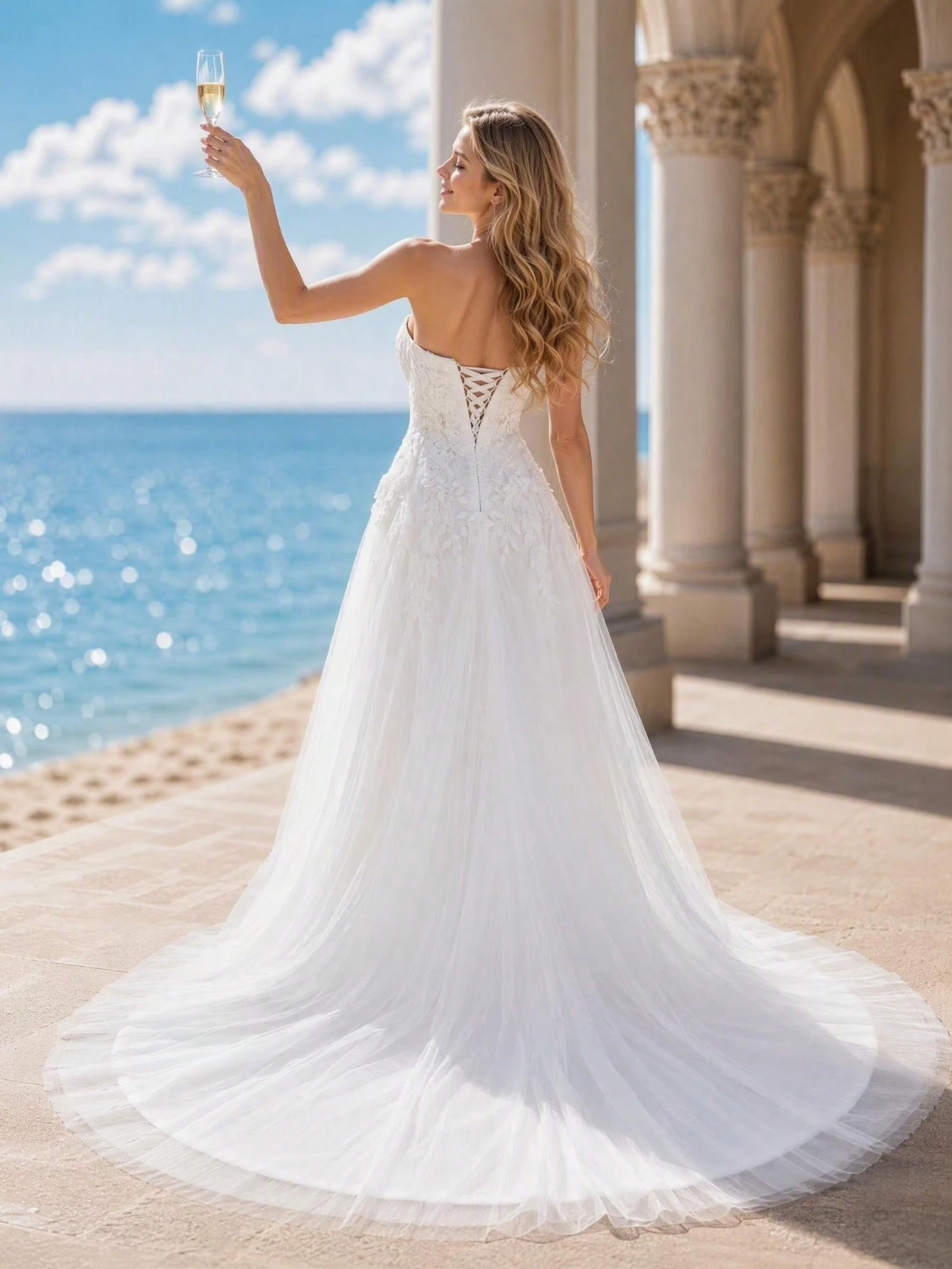 Robe de mariée longue élégante d'été avec encolure en forme de cœur sans bretelles, — vue 4