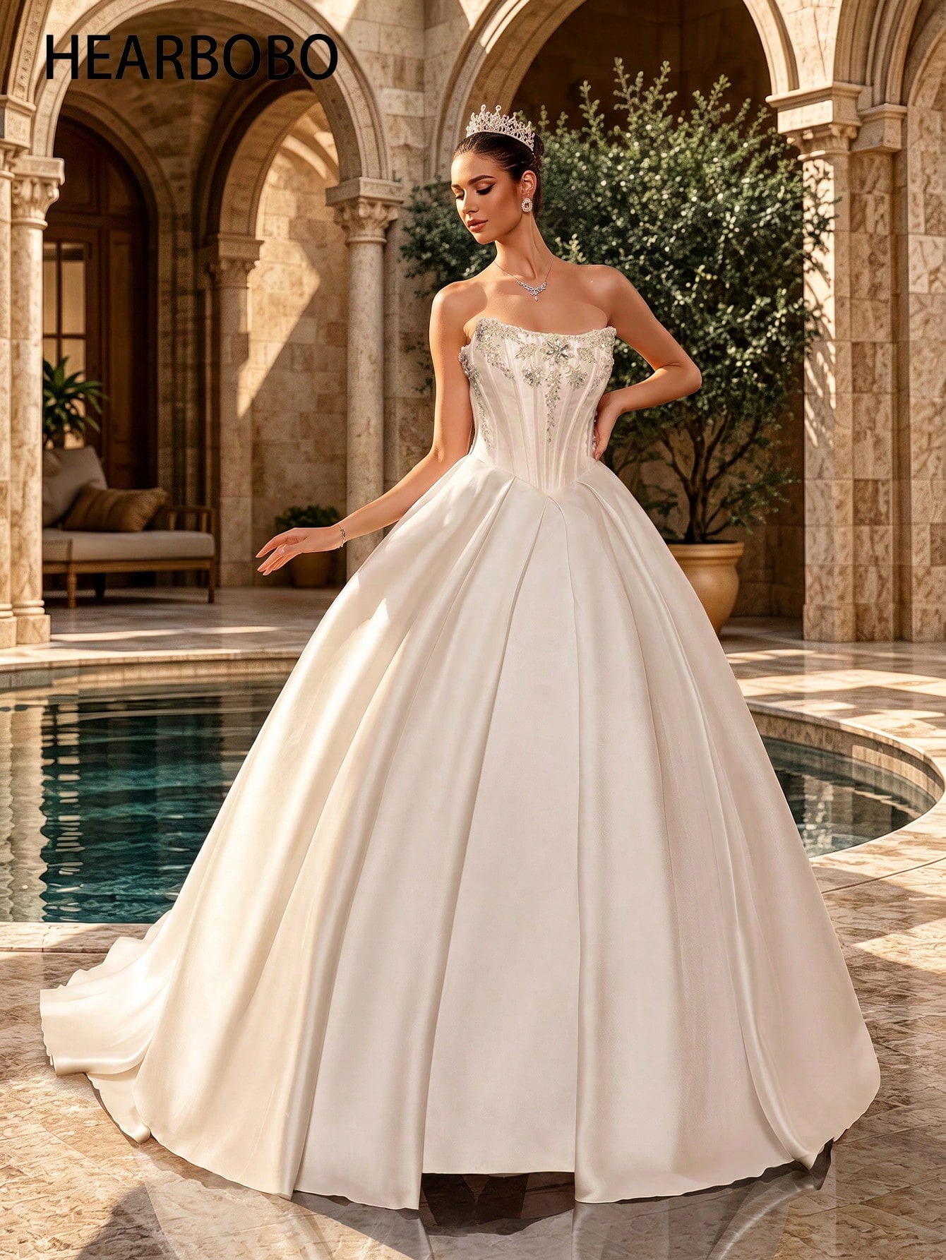 Elasola Robe de mariée blanche élégante HEARBOBO, robe longue sans manches de style A — vue 9