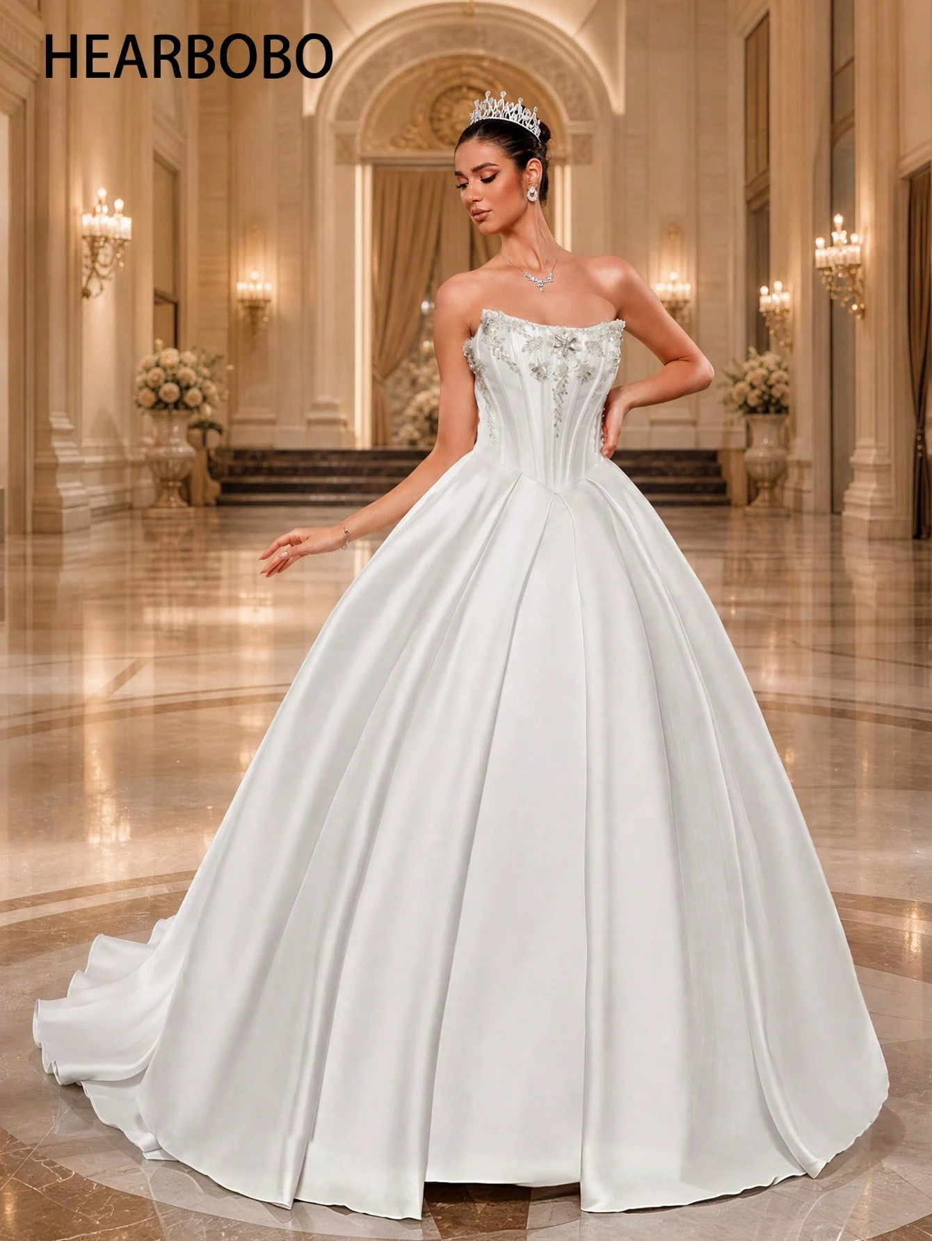 Elasola Robe de mariée blanche élégante HEARBOBO, robe longue sans manches de style A — vue 10