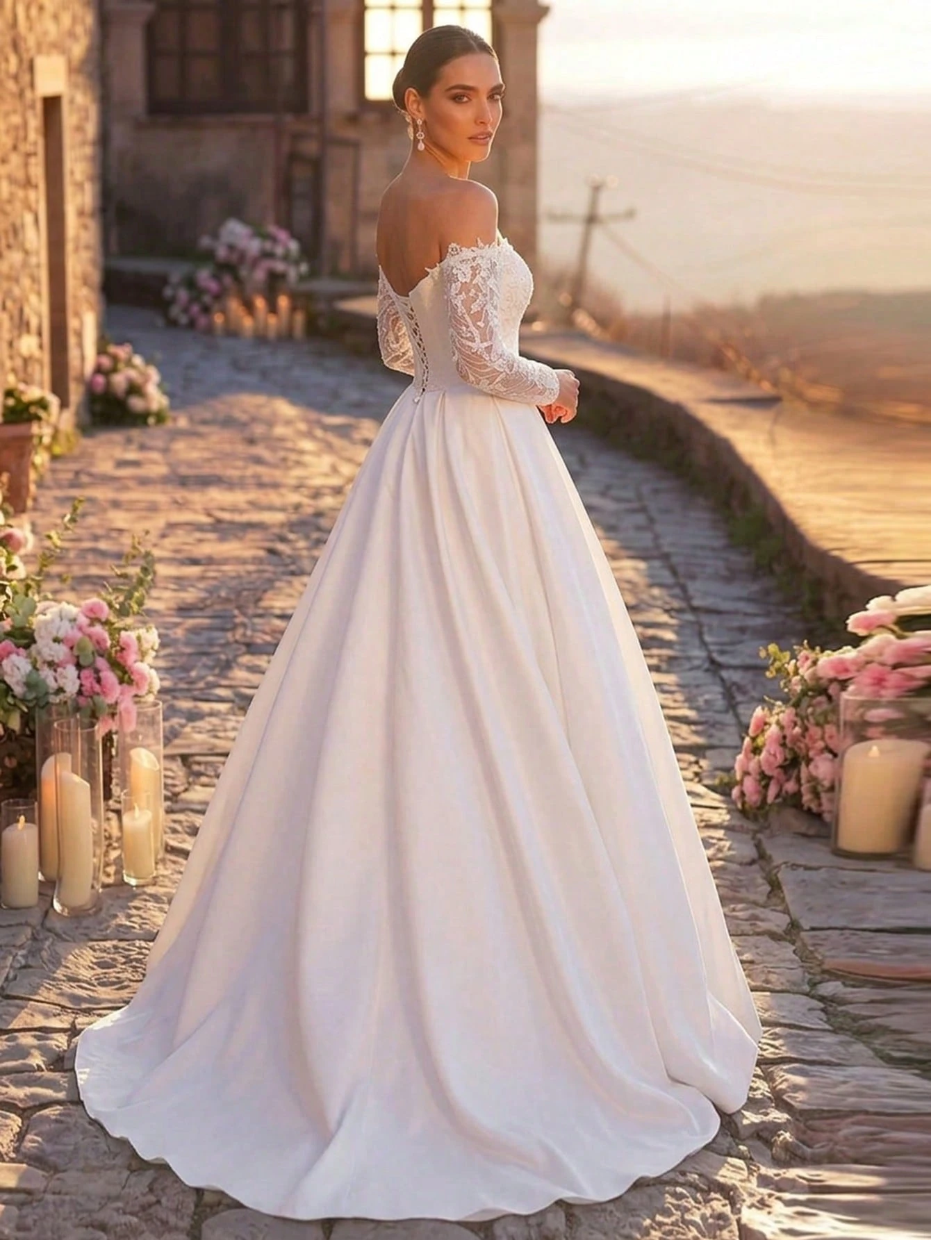 Glamrae Élégante Robe Formelle Chic Luxueuse Brodée Dentelle Paillettes Florales Épaules — vue 6