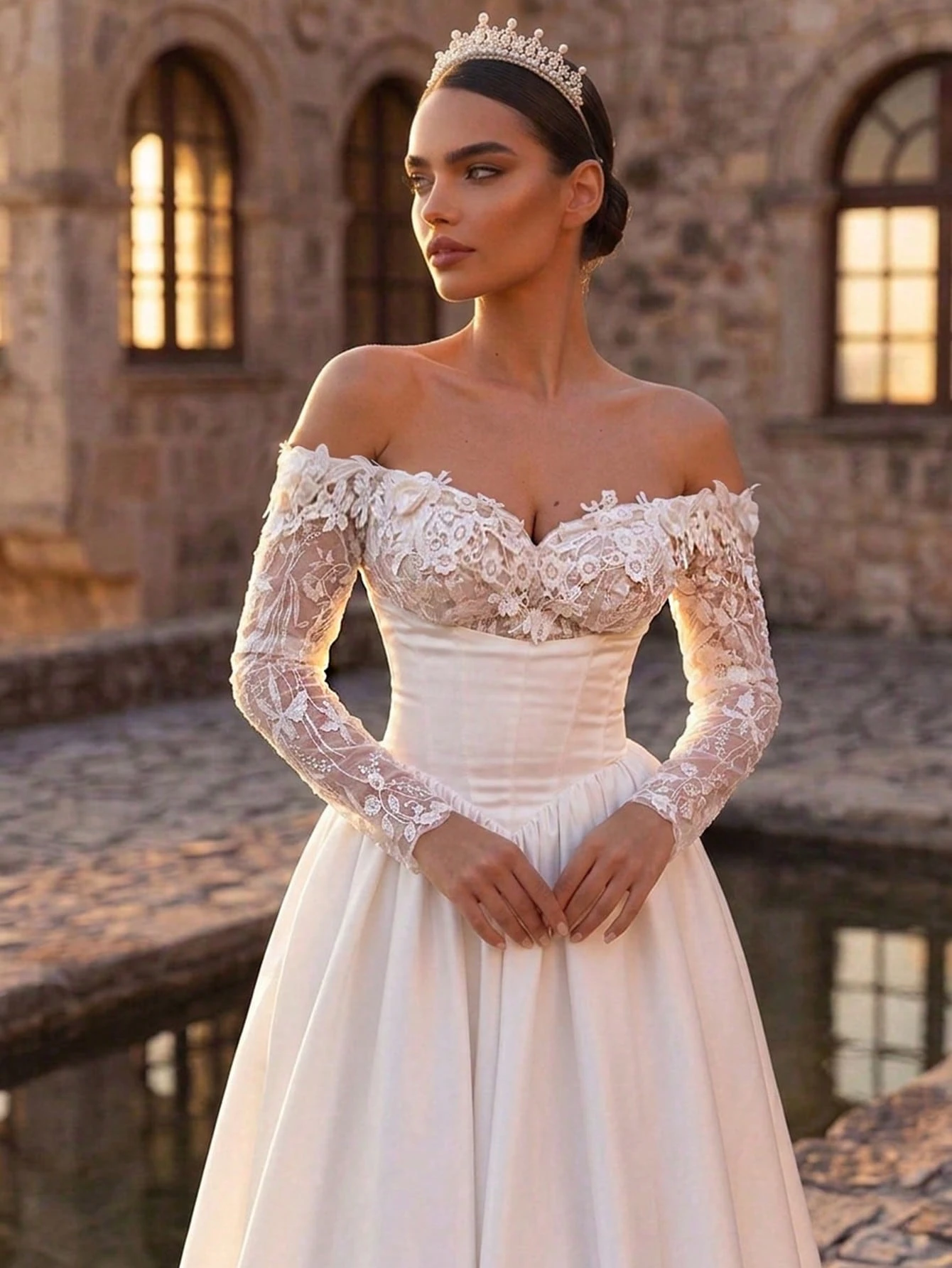 Glamrae Élégante Robe Formelle Chic Luxueuse Brodée Dentelle Paillettes Florales Épaules — vue 4