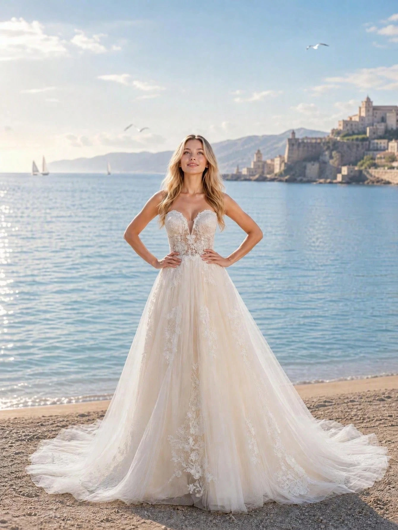 YOUKEFEIER Nouvelle robe de mariée élégante sans bretelles en dentelle coupe A longue — vue 3